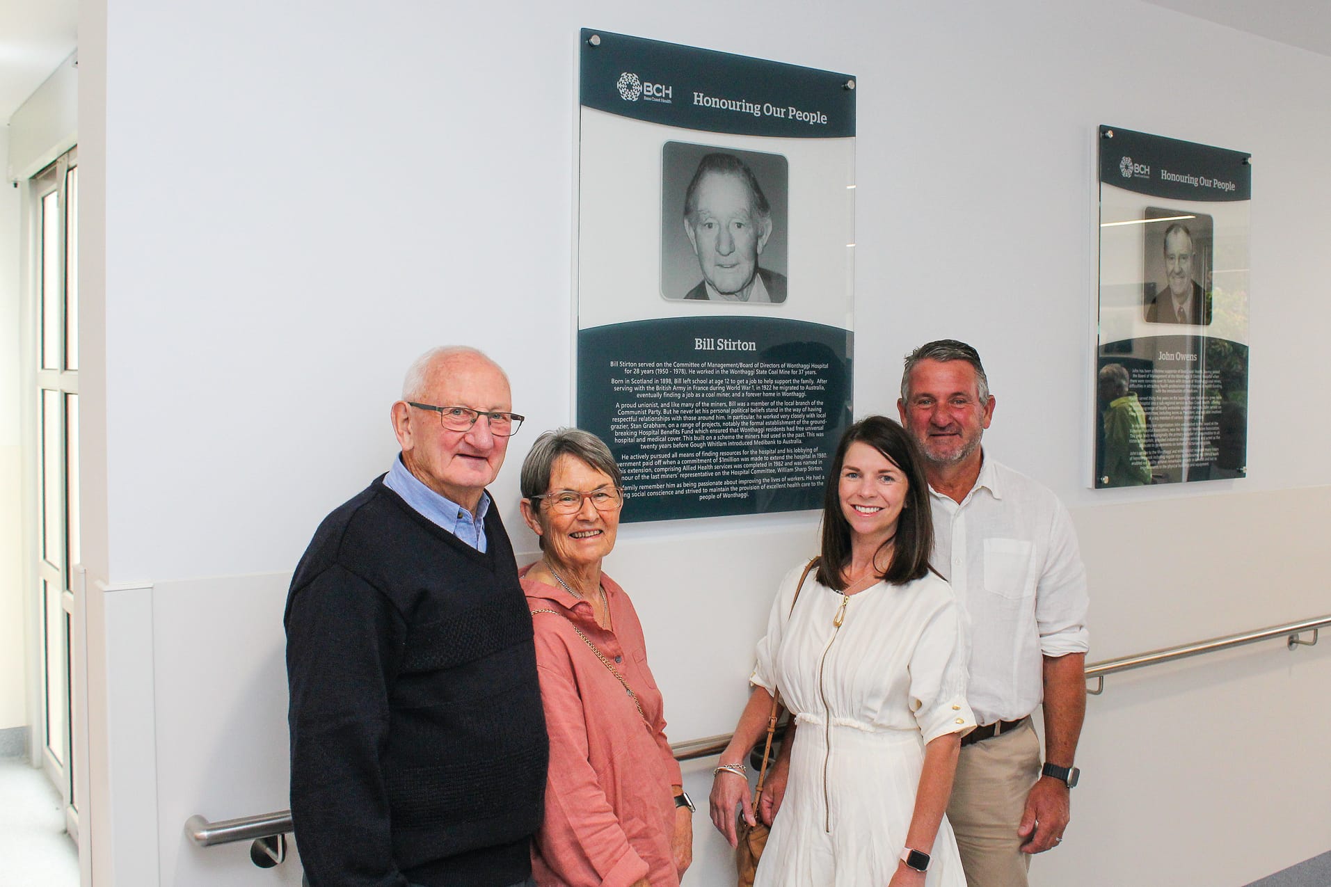 The family of Bill Stirton with his honour board, from left, John and Marge Russell, and Melissa and Scott Russell. Marge is Bill’s daughter.