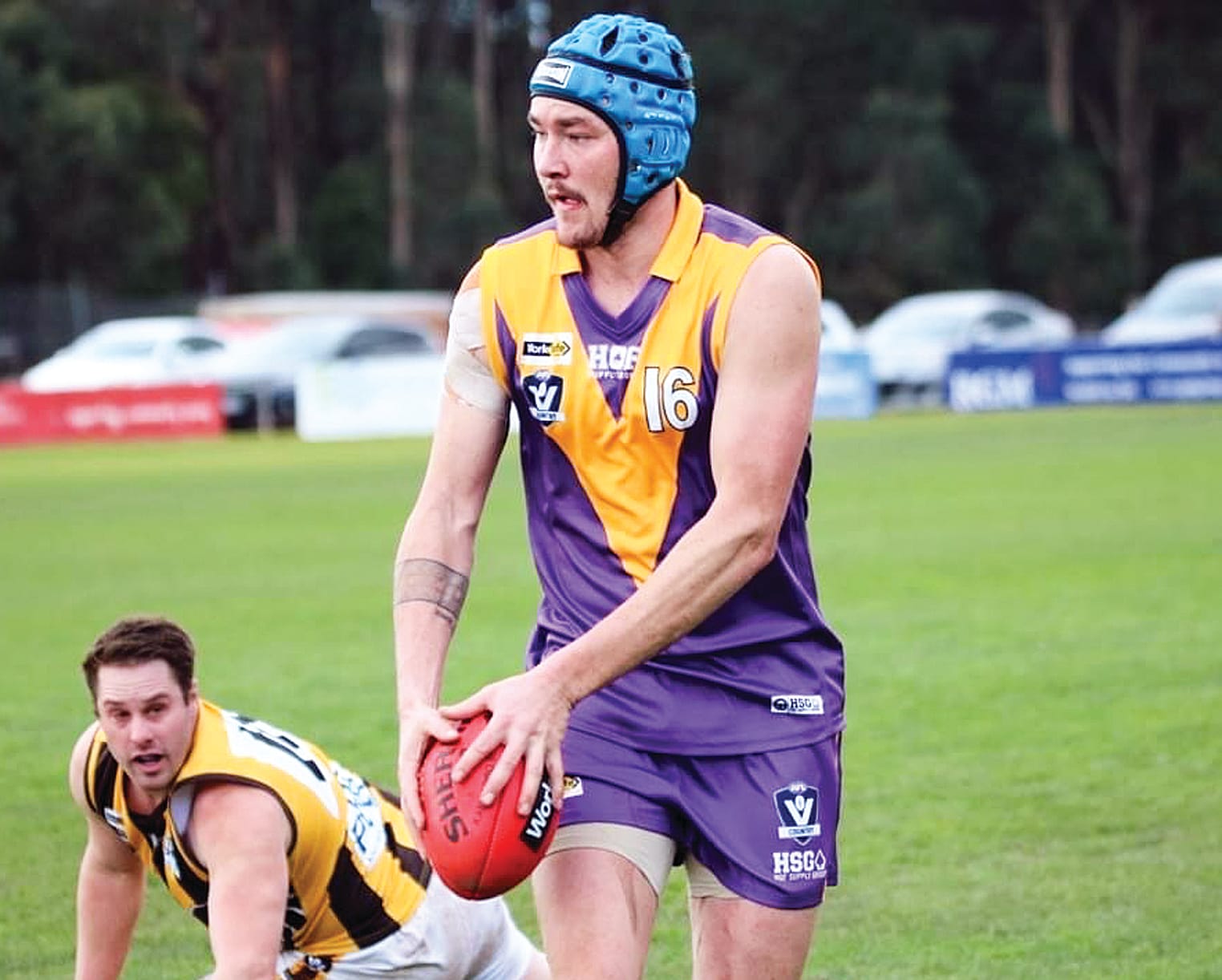 Ben Campbell gets the better of his Morwell opponent. 