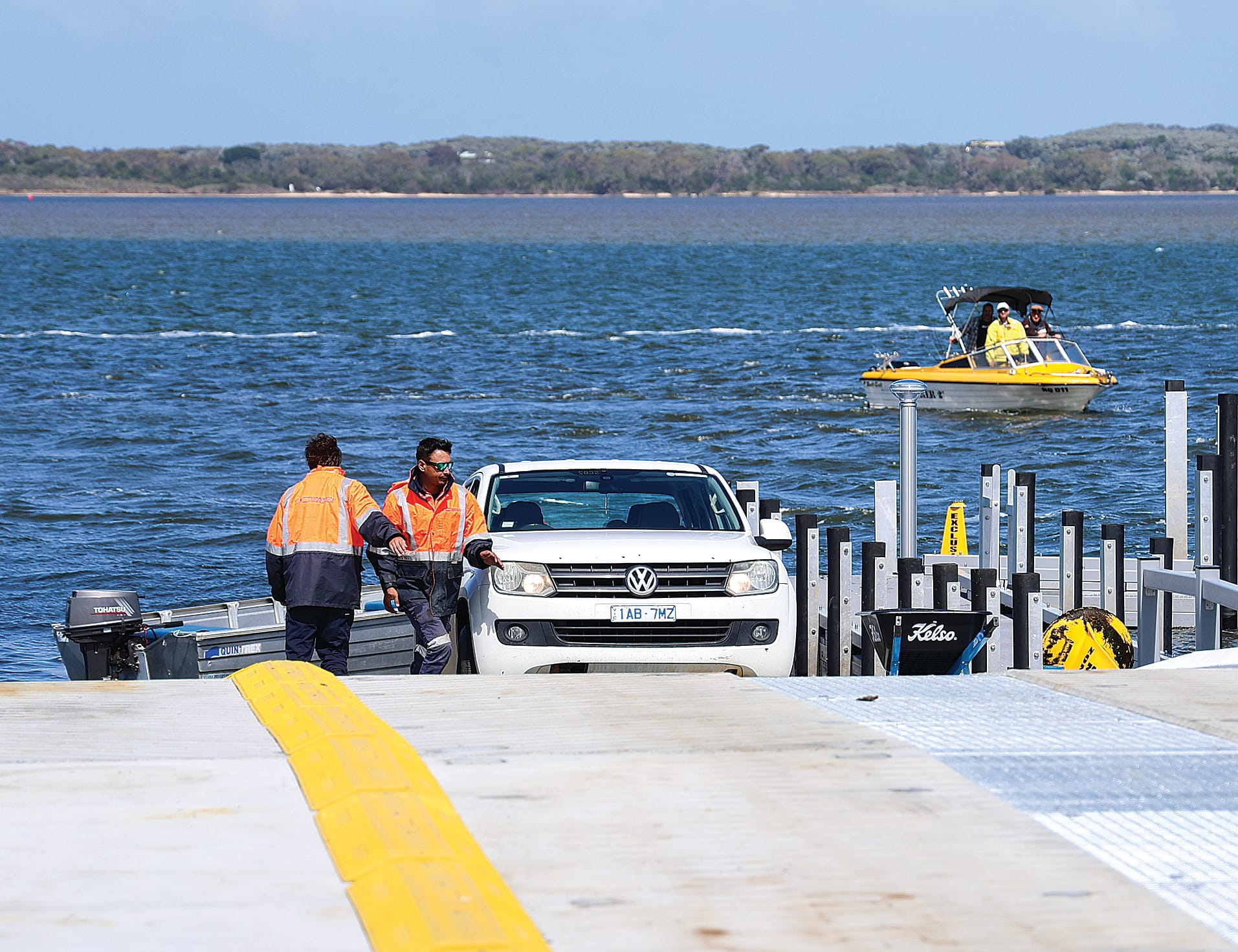 A local boatie arrives to check out the flash new boat ramp, jetty, toilet block and boat trailer parkin complex which opened for use at Mahers Landing on Monday this week.
