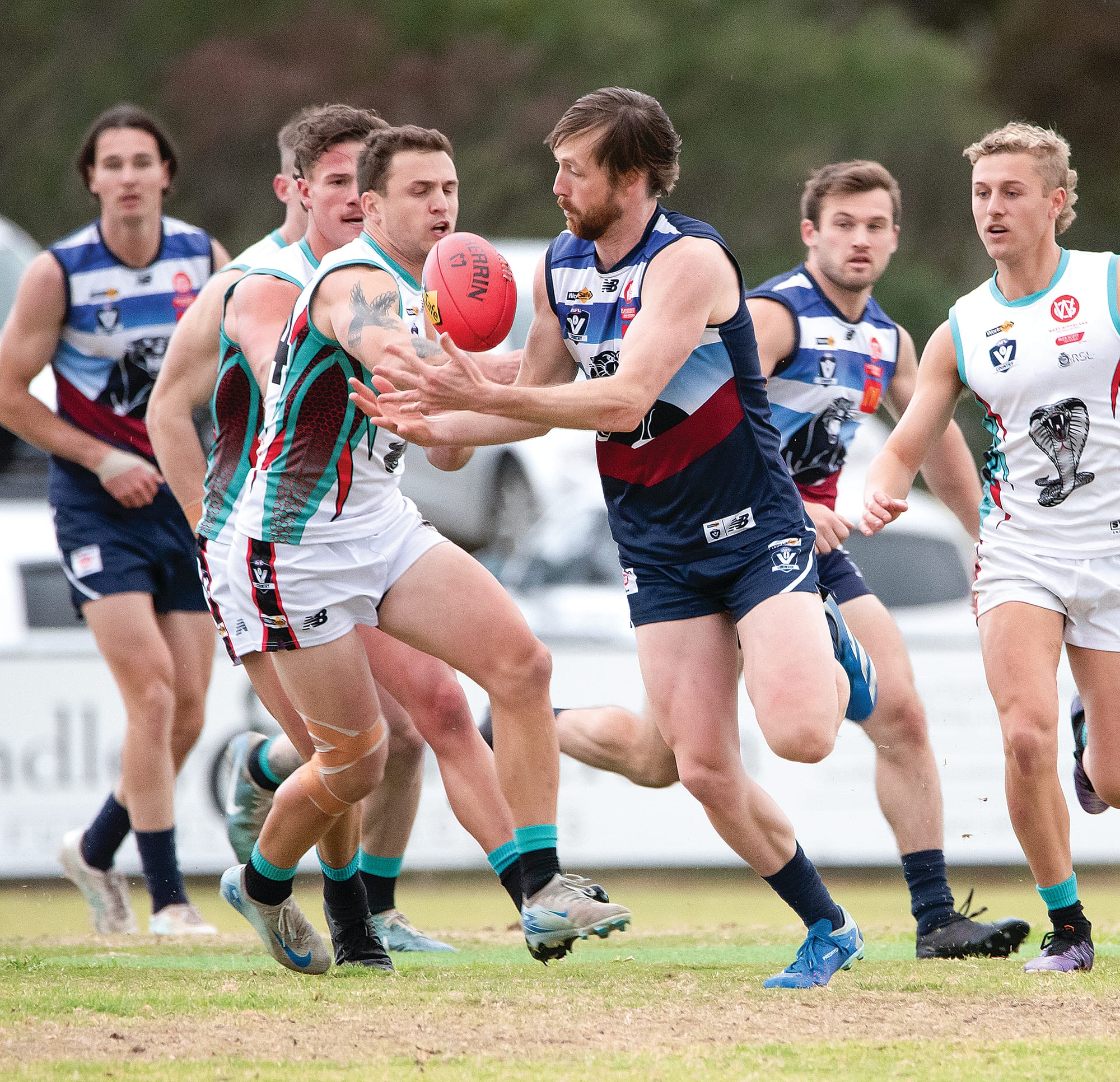 Jack Soroczynski controls the ball on the fly.