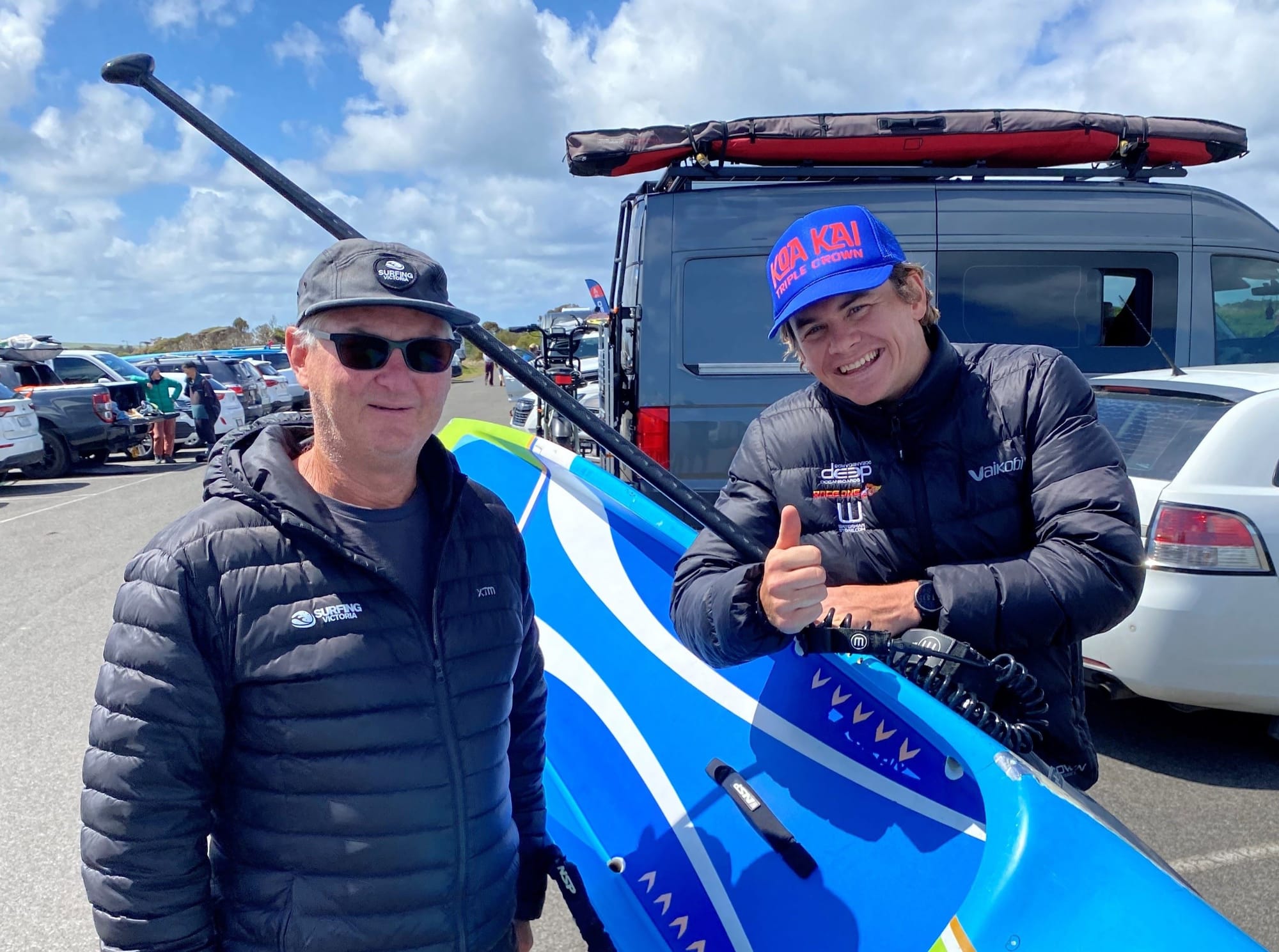 One of the most successful competitors across the week was Johnny Hagan of Queensland being congratulated on his efforts by Surfing Victoria's Max Wells.