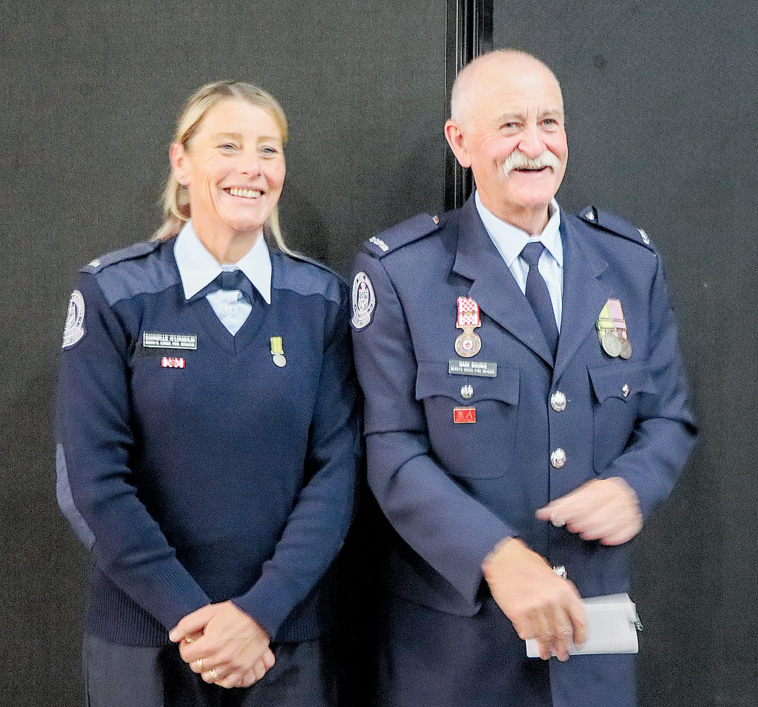 Berrys Creek Fire Brigade’s Dannielle O’Loughlin and Mark Bourke. A17_1623
