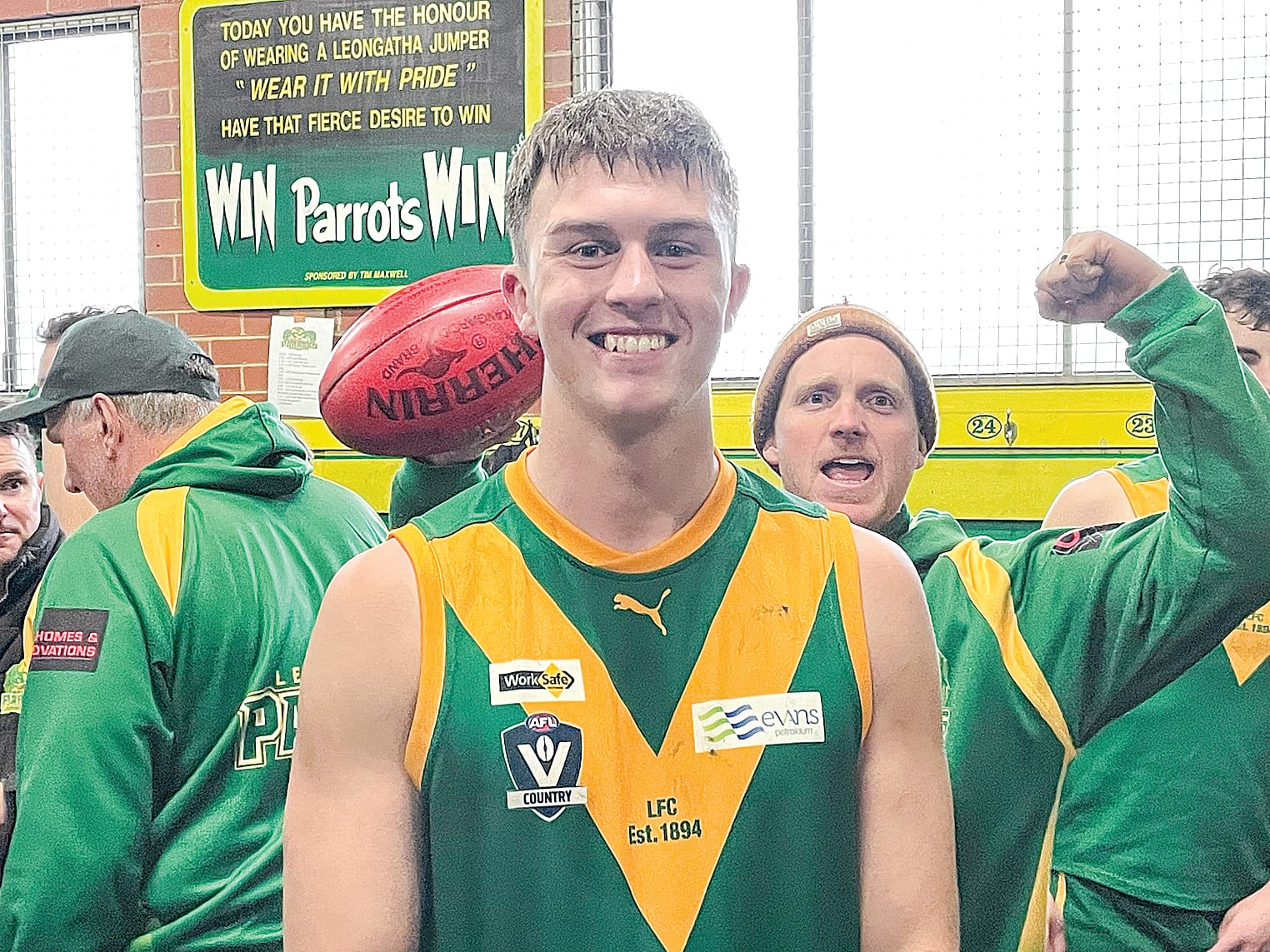 Patrick Ireland enjoys the moment after his 12-goal game for Leongatha, giving much of the credit to his teammates. A50_2725 