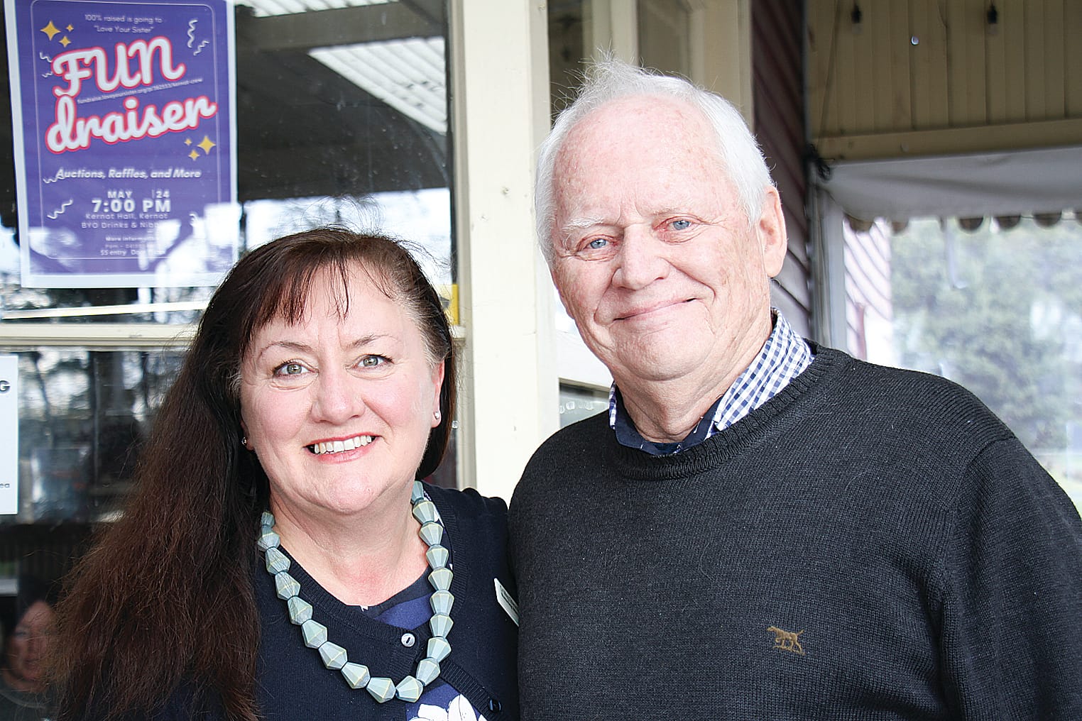 Bass Coast Shire Cr Meg Edwards meeting with Rob Parsons to discuss the closure and load limit on the Kernot Bridge. B42_2225