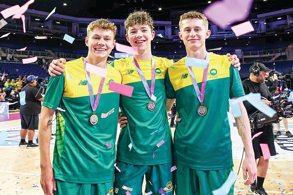 Zac Mabilia (left) with teammates Will Whiteacre and Ronan Pring after winning the Fast Five World Series in Christchurch.