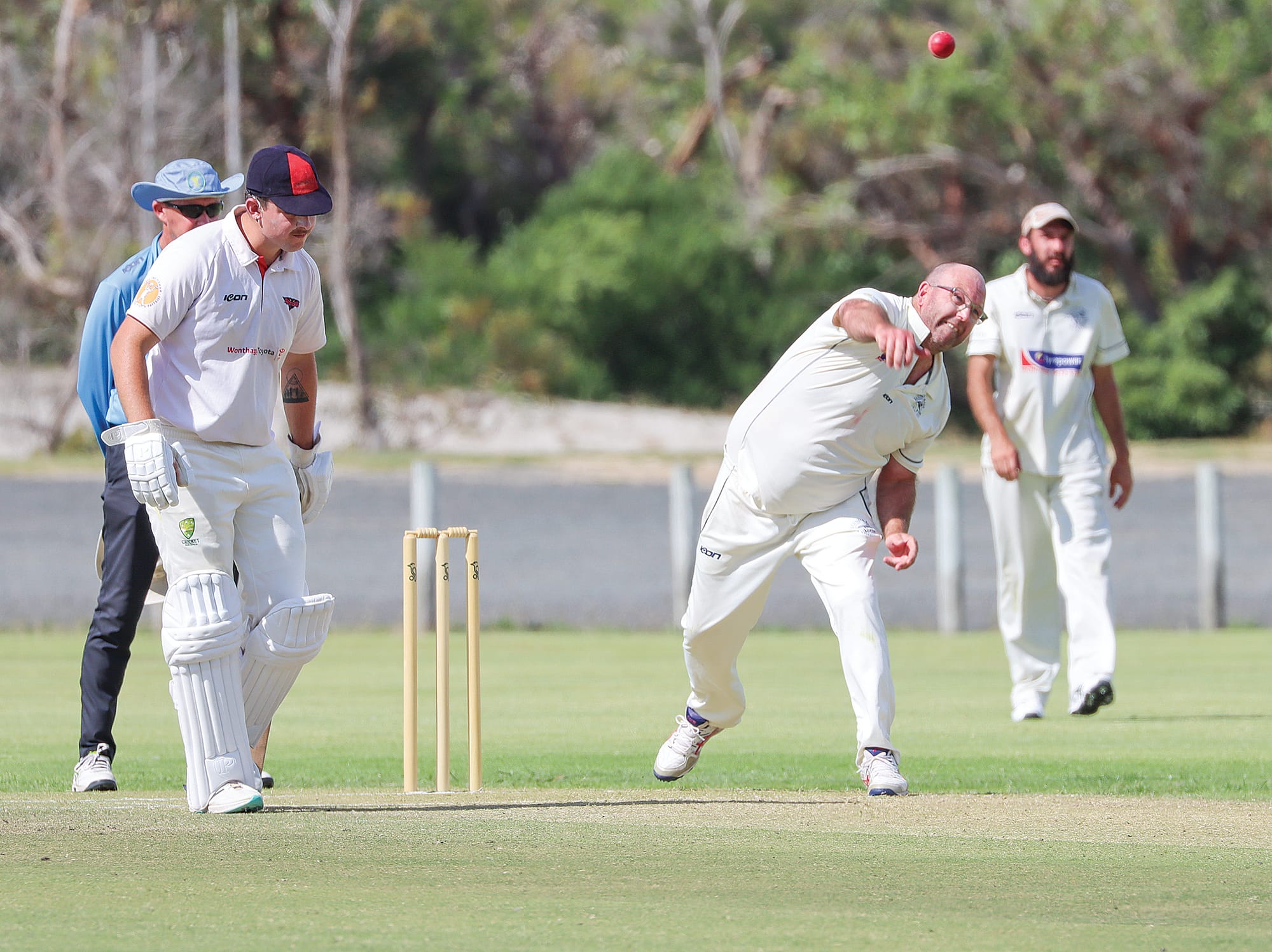 Ash Larcombe sends one down for Kilcunda Bass, proving economical with 0/17 off seven overs. A41_0825
