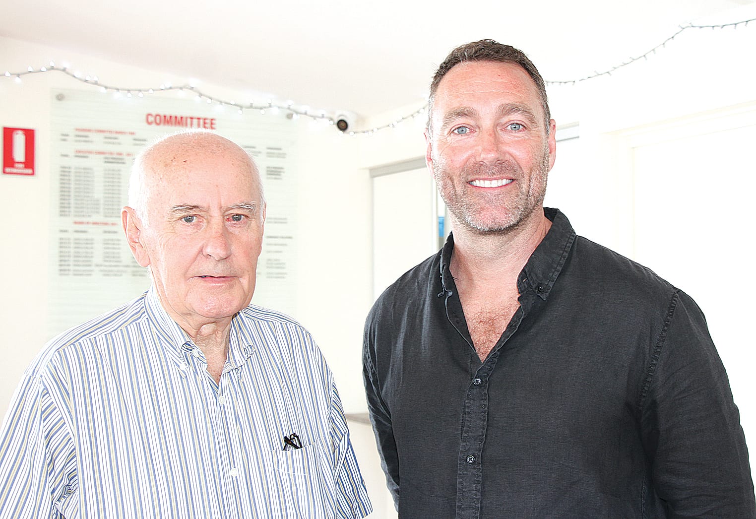 Former Liberal Leader and past Wonthaggi Mayor Alan Brown with Inverloch SLSC President Glenn Arnold. B04_4624