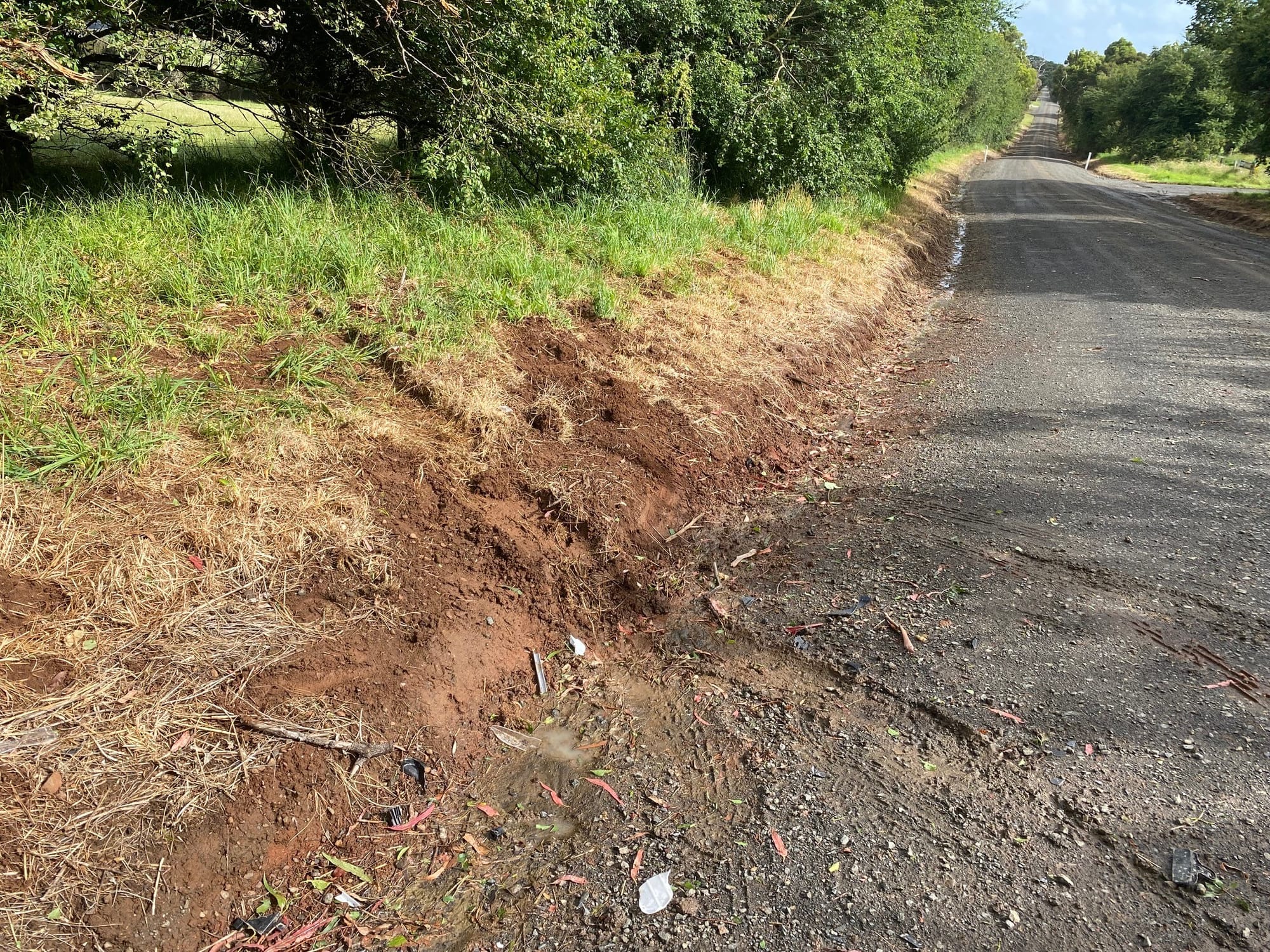 The impact point where the allegedly stolen car crashed into the semi-trailer, after which the offender legged it from the scene, stealing two more cars from a nearby dairy farm.
