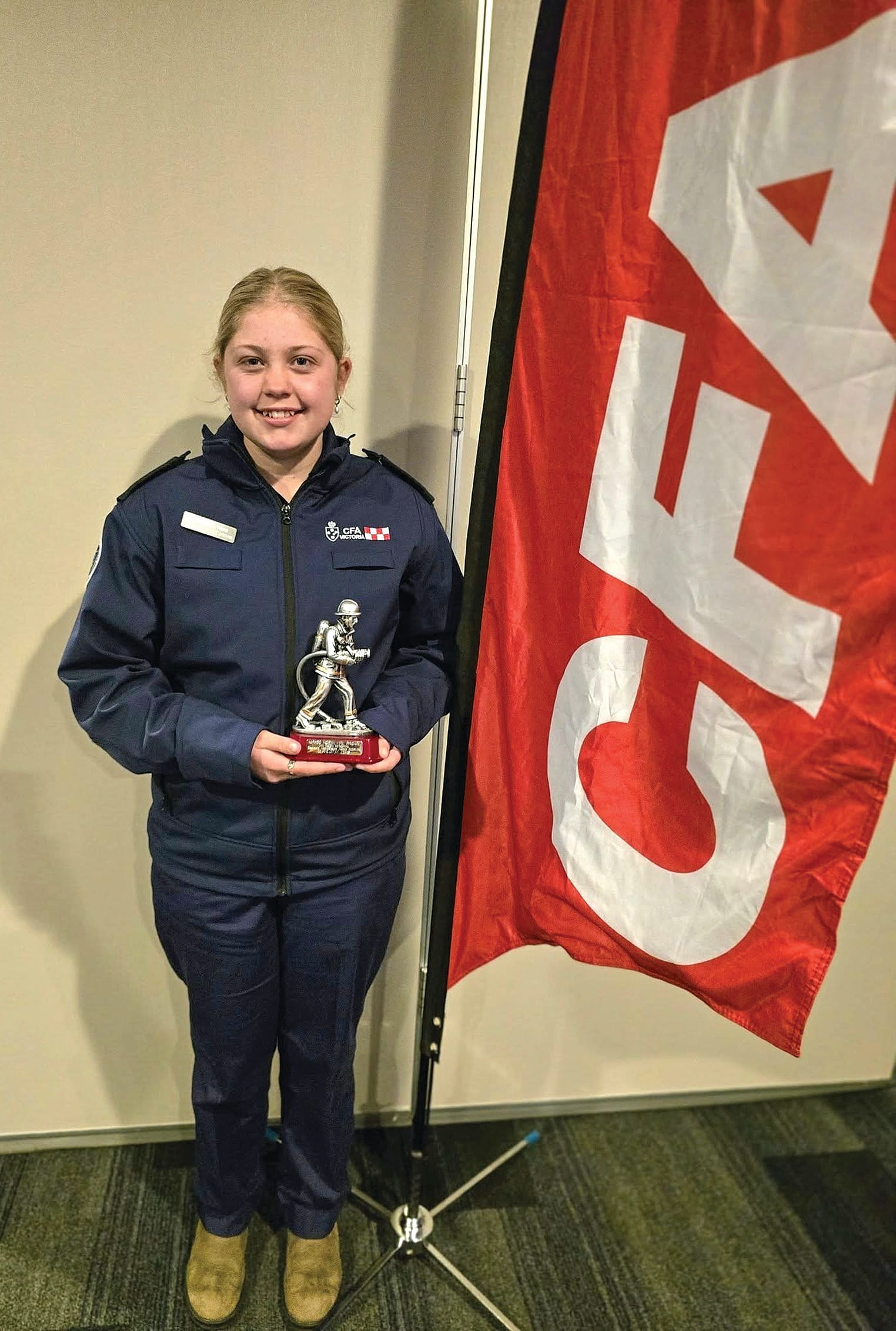 Charlotte Pors received the Ian Moon Award for her enthusiasm to train and be a valued member of the Mirboo North CFA. Photo: Mirboo North CFA.