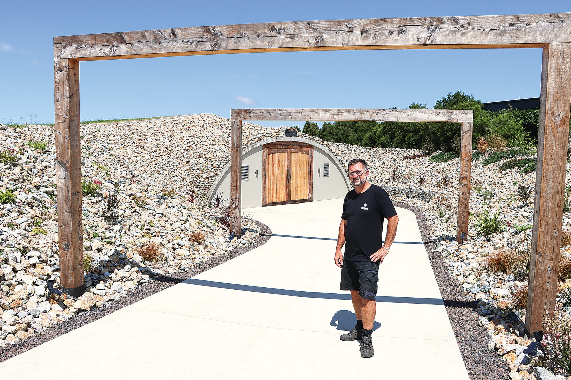 Tour manager Craig Privett outside ‘The Arches’ which functions as a cellar and production facility.