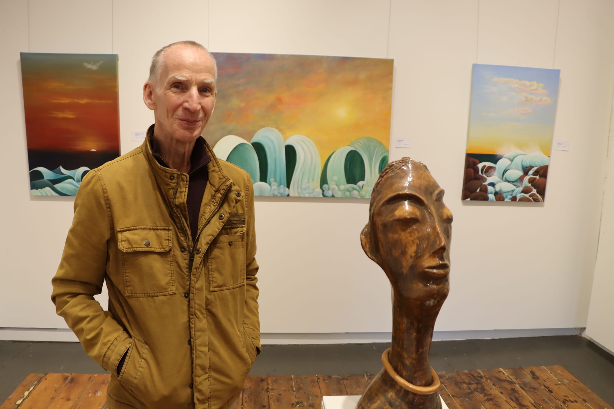 Bill Binks with some of his nature-inspired paintings and one of his sculptural works that are on show in his ‘The Things That Matter’ exhibition.