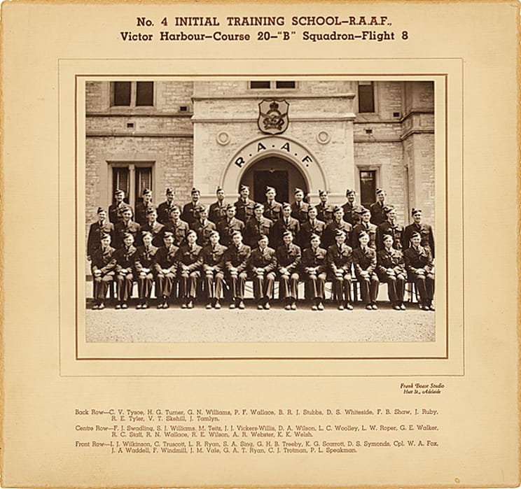 Pilot Officer Samuel Donald Whiteside pictured with his training group in 460 Squadron.