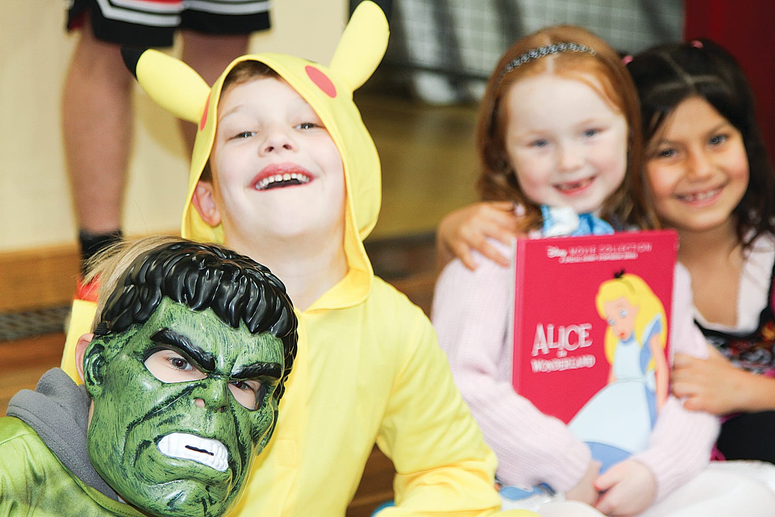 Incredible Hulk Keith enjoying Book Week with Pickle Cooper, Charlotte and Aysha. 