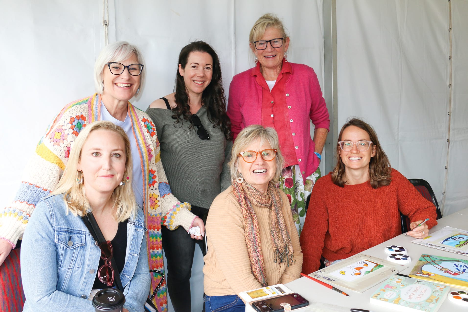 Andrea Rowe, Cassy Polimeni, Gabrielle Bassett, Megan Middleton and Stephanie Taylor worked on illustrations with Alison Lester at Fishy Stories. tk06_4723