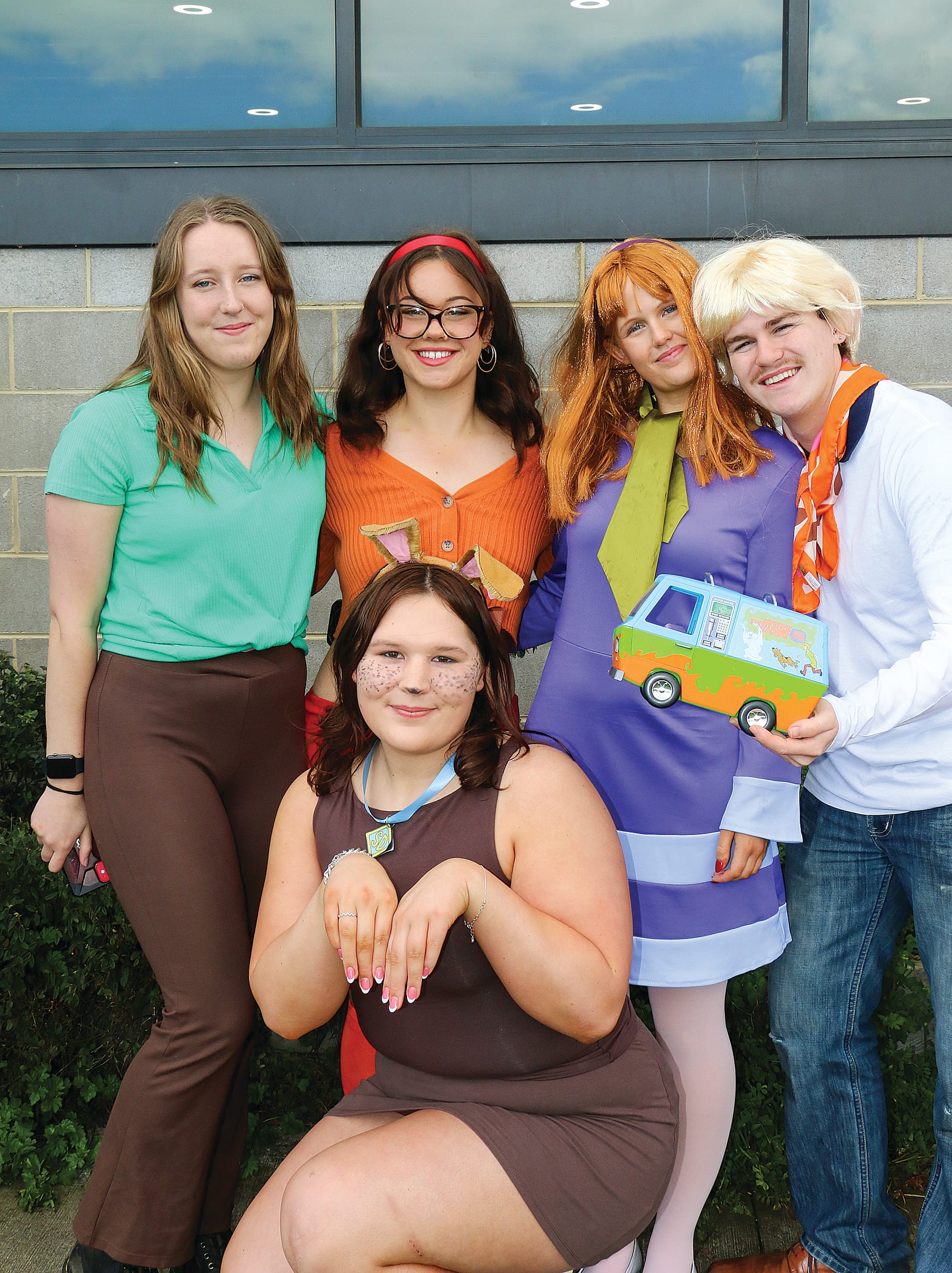Bass Coast College’s Lacey Phillips, Molly Rivers, Katie Fisher, Connor Maher and Billie Orpin (front) dressed as the Mystery Inc. gang for Celebration Day. Tk20_4424