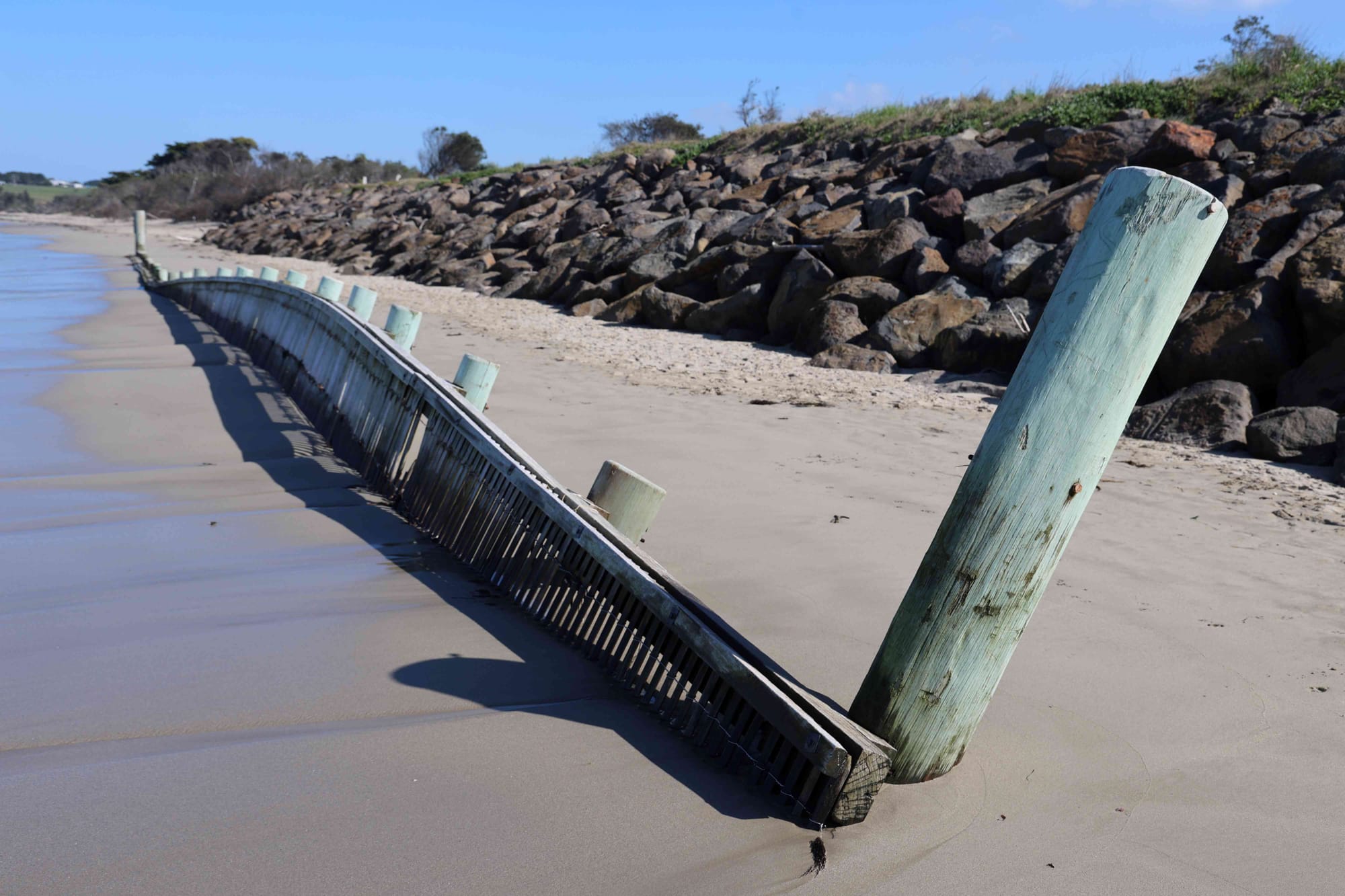 At 6.30am on Wednesday morning it is high tide at Inverloch Surf Beach with warnings of coastal erosion.