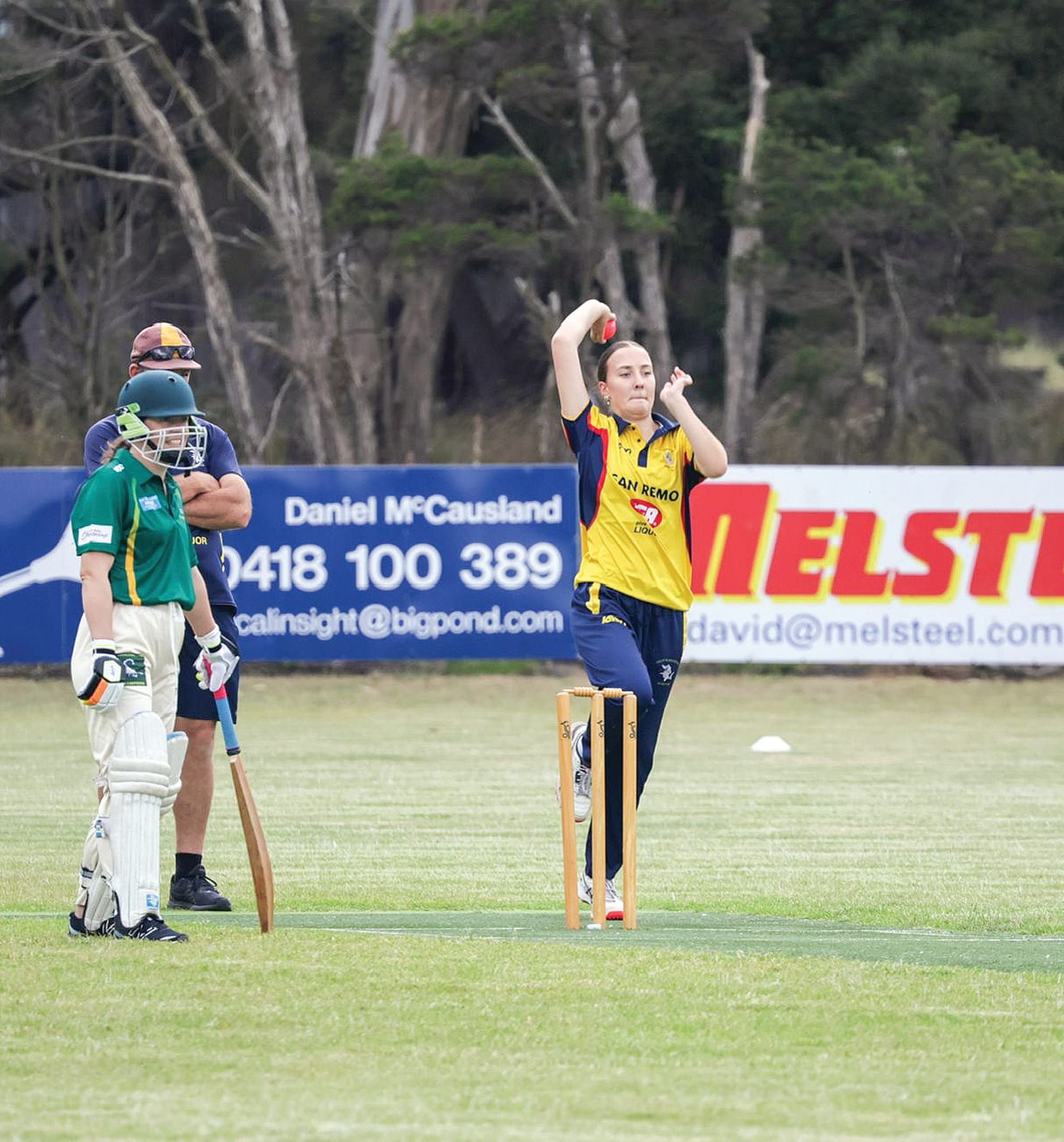 Sienna bowls during her three-wicket haul.