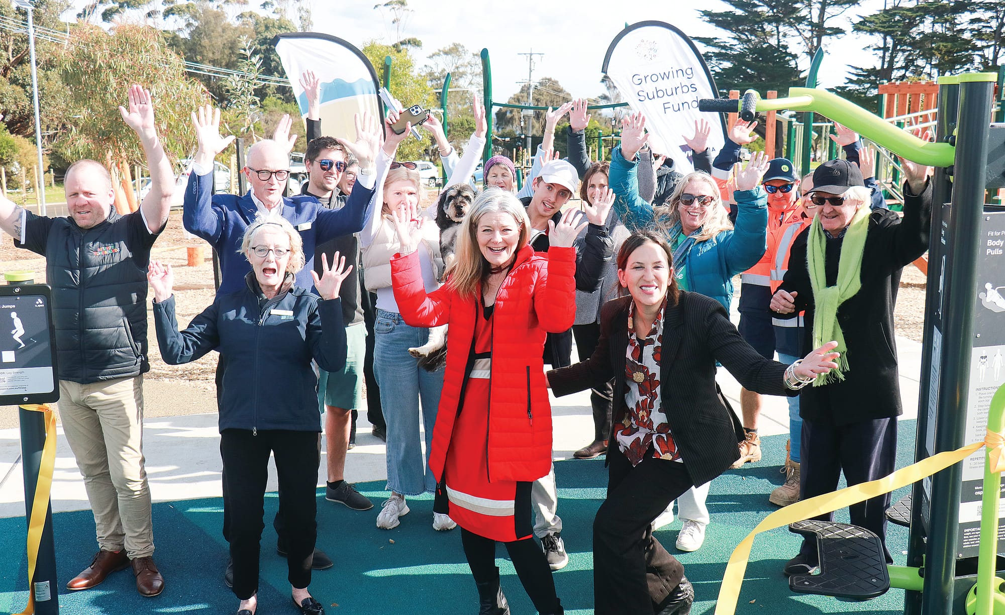 Minister for Planning Sonya Kilkenny, Member for Bass Jordan Crugnale and Bass Coast Shire Council CEO Greg Box and Mayor Clare Le Serve celebrate the official opening of the Anderson Street Reserve in San Remo. Z07_3324