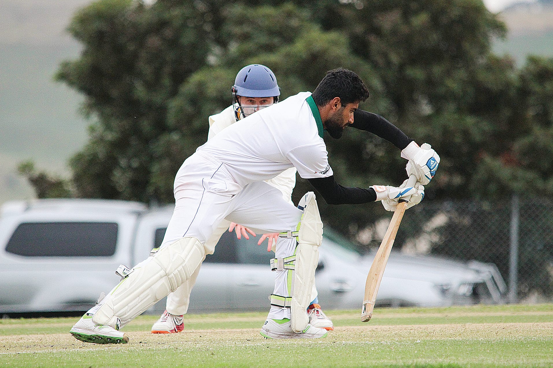 Mudassar Riaz defends strongly on day two of the A grade decider on Sunday. B05_1323