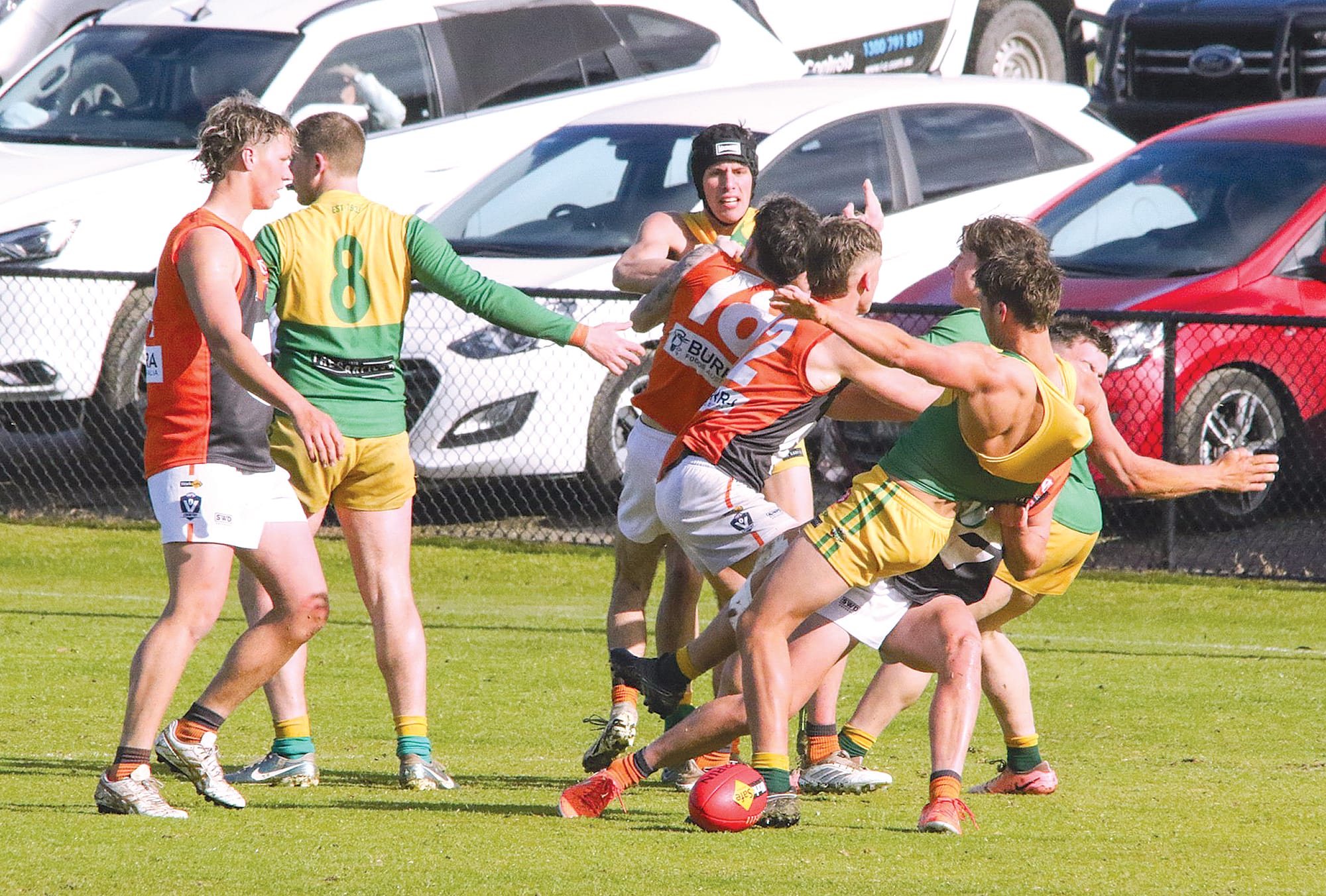 Tensions flare in a low scoring game for Korumburra Bena.

