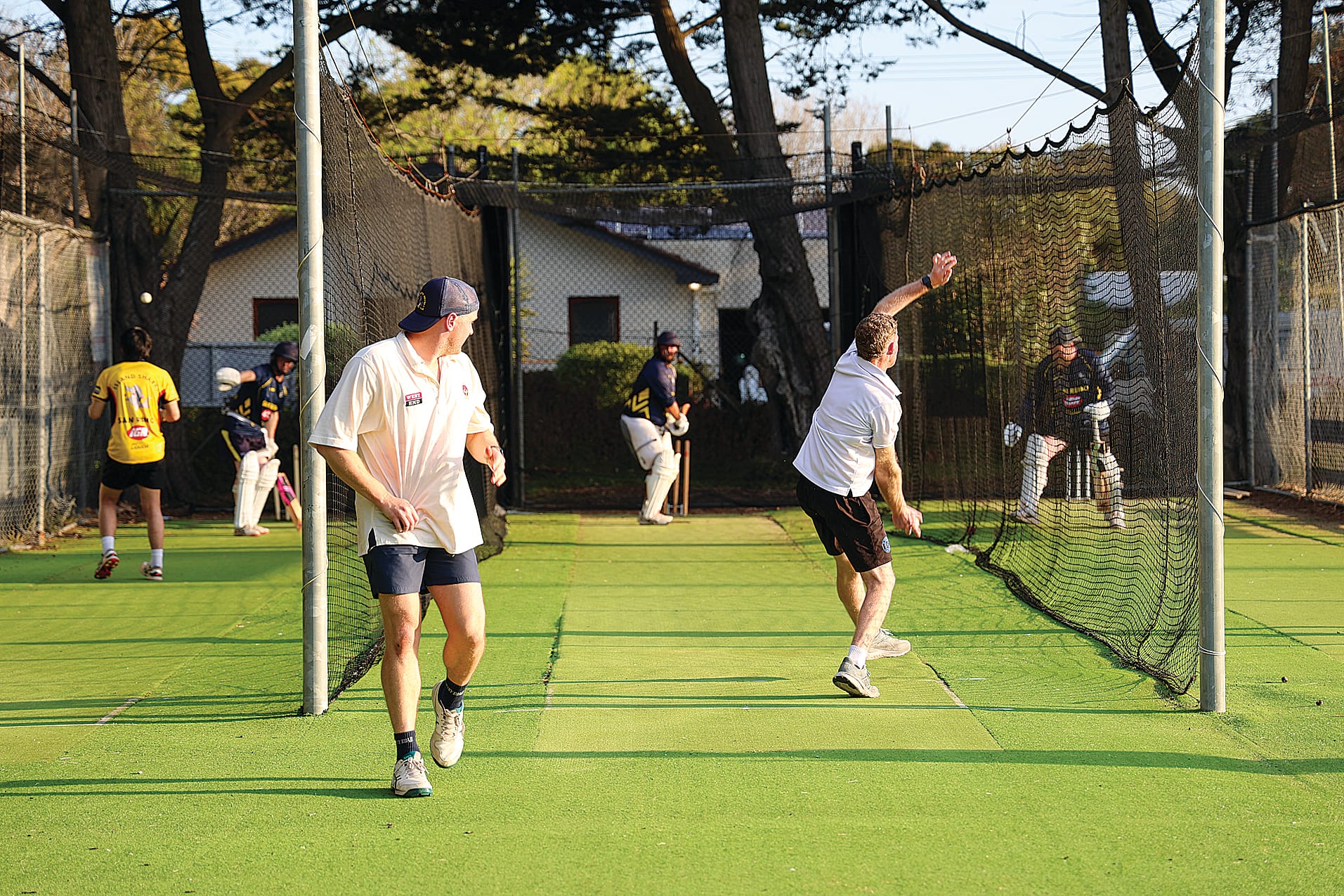 Phillip Island’s Daniel Mock and Max Royal at training last Friday ahead of the scheduled opening round of cricket on Saturday.