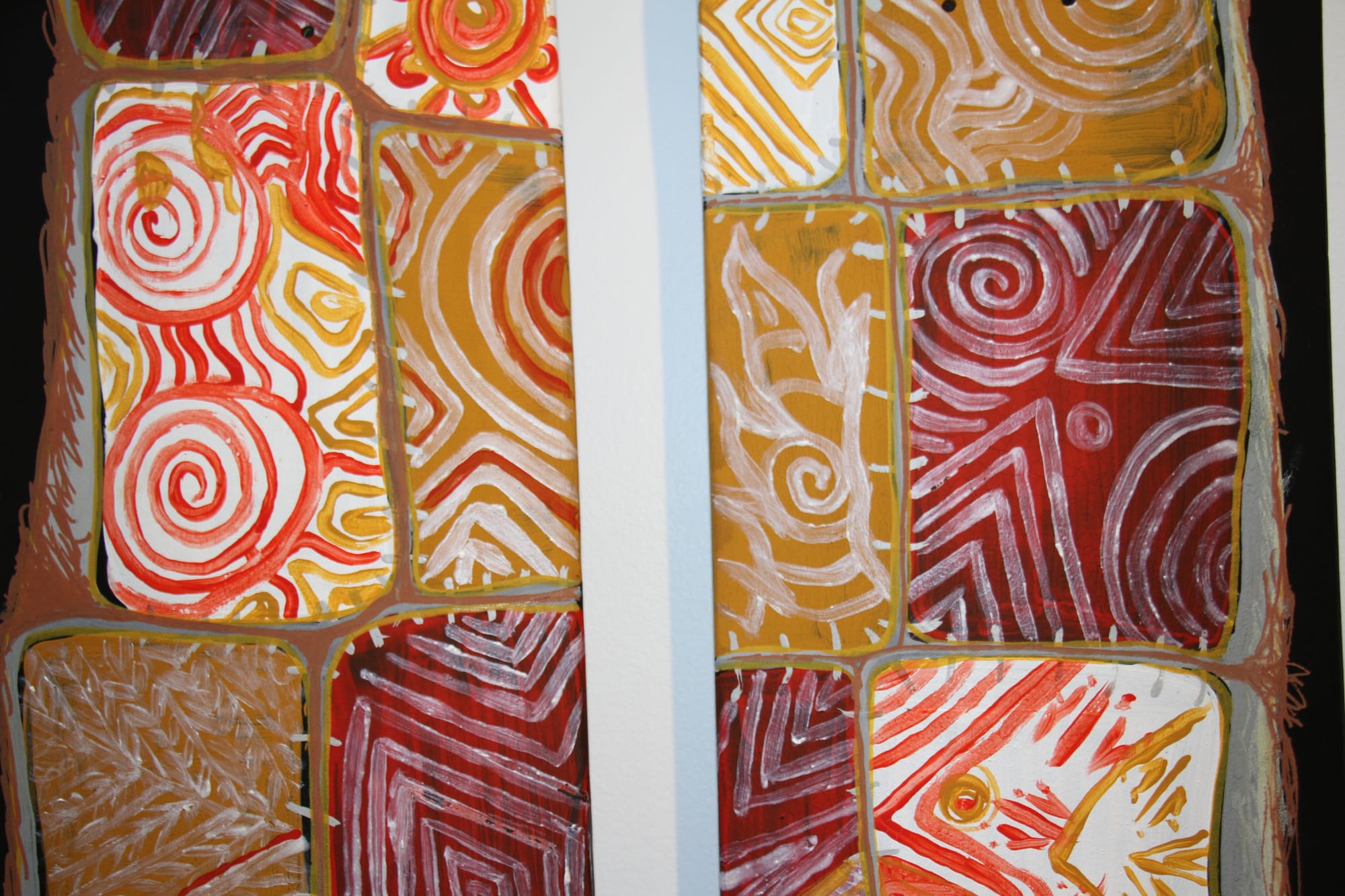 Skateboards 1 & 2 from the Warreey Ngulu (Ocean Voice) exhibition by Steven Ulula Parker celebrating NAIDOC Week at the Berninneit Art Gallery on Phillip Island. B23_2625