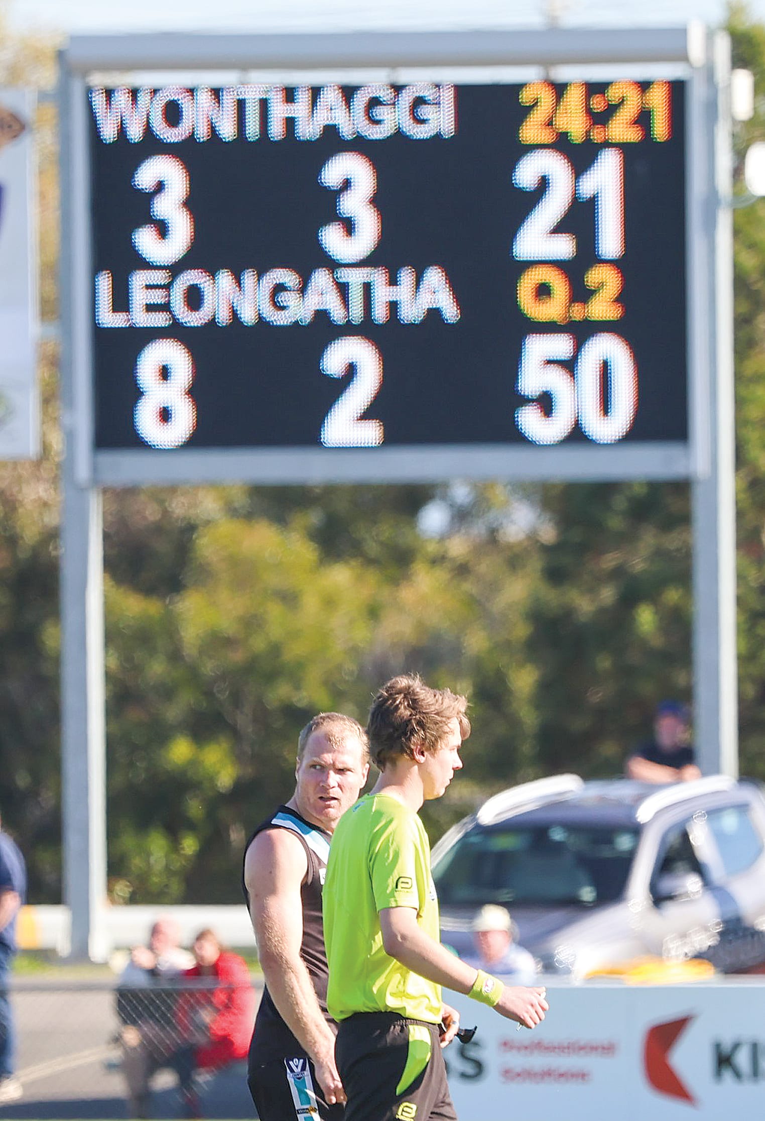 Wonthaggi’s Tom Davey leaves the field after being red carded for a high bump.