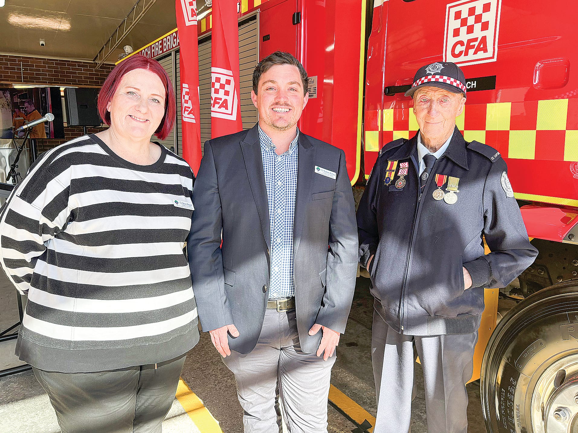 Strzelecki Ward Councillors Bronwyn Beach and Nathan Hersey congratulated John Kennedy on the naming of the new rescue truck in his honour.