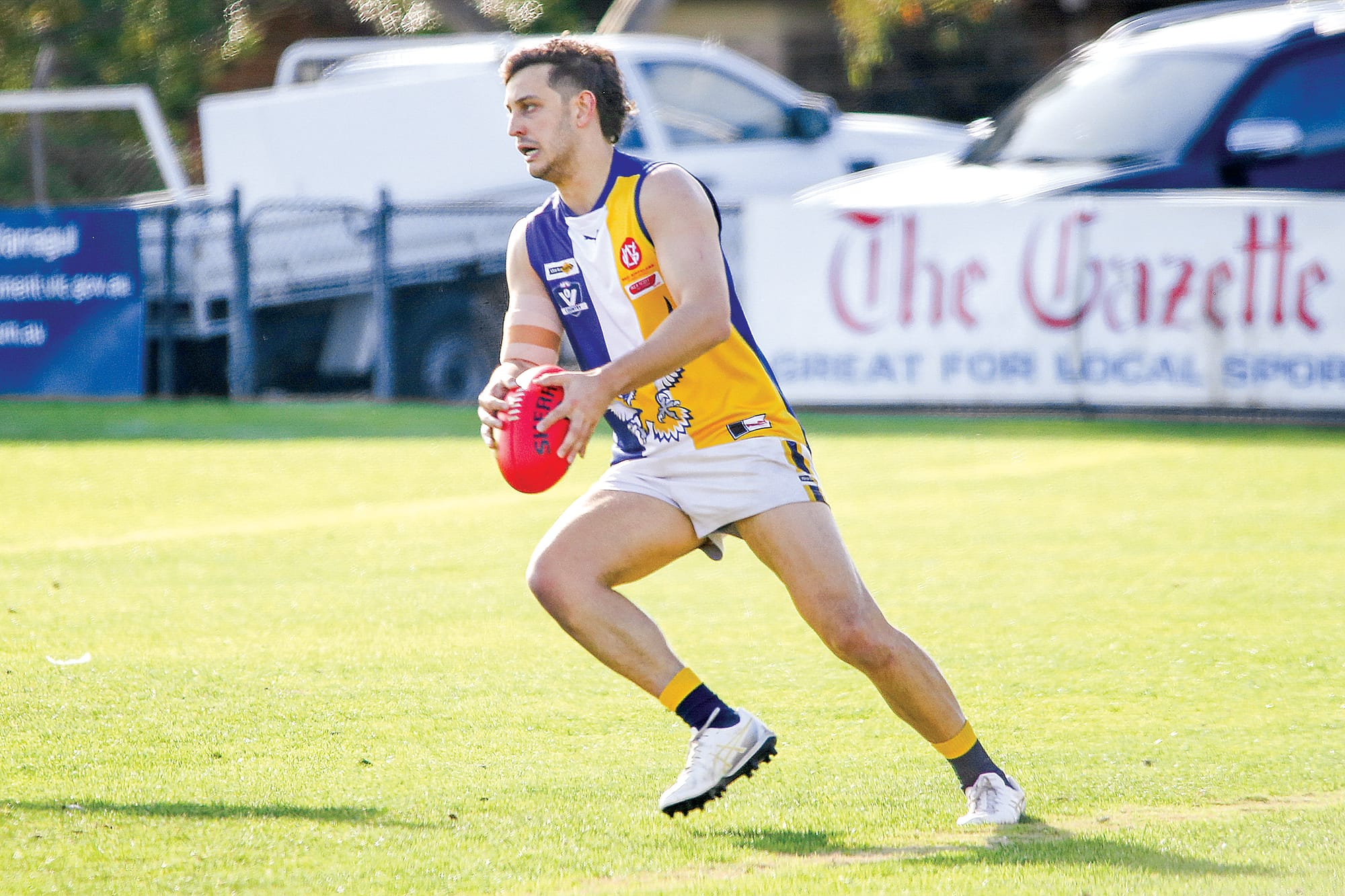 Nicholas Baltas was on the ball and noted as the best player against Warragul in Round 8. Photo: The Warragul and Drouin Gazette