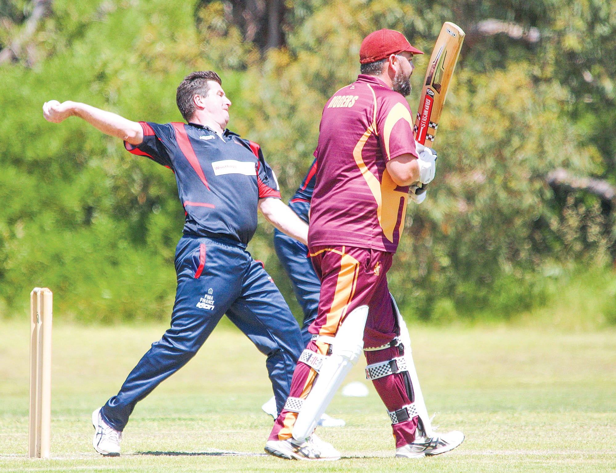 Inverloch spinner Tom McQualter sends one down in his side’s win over OMK.