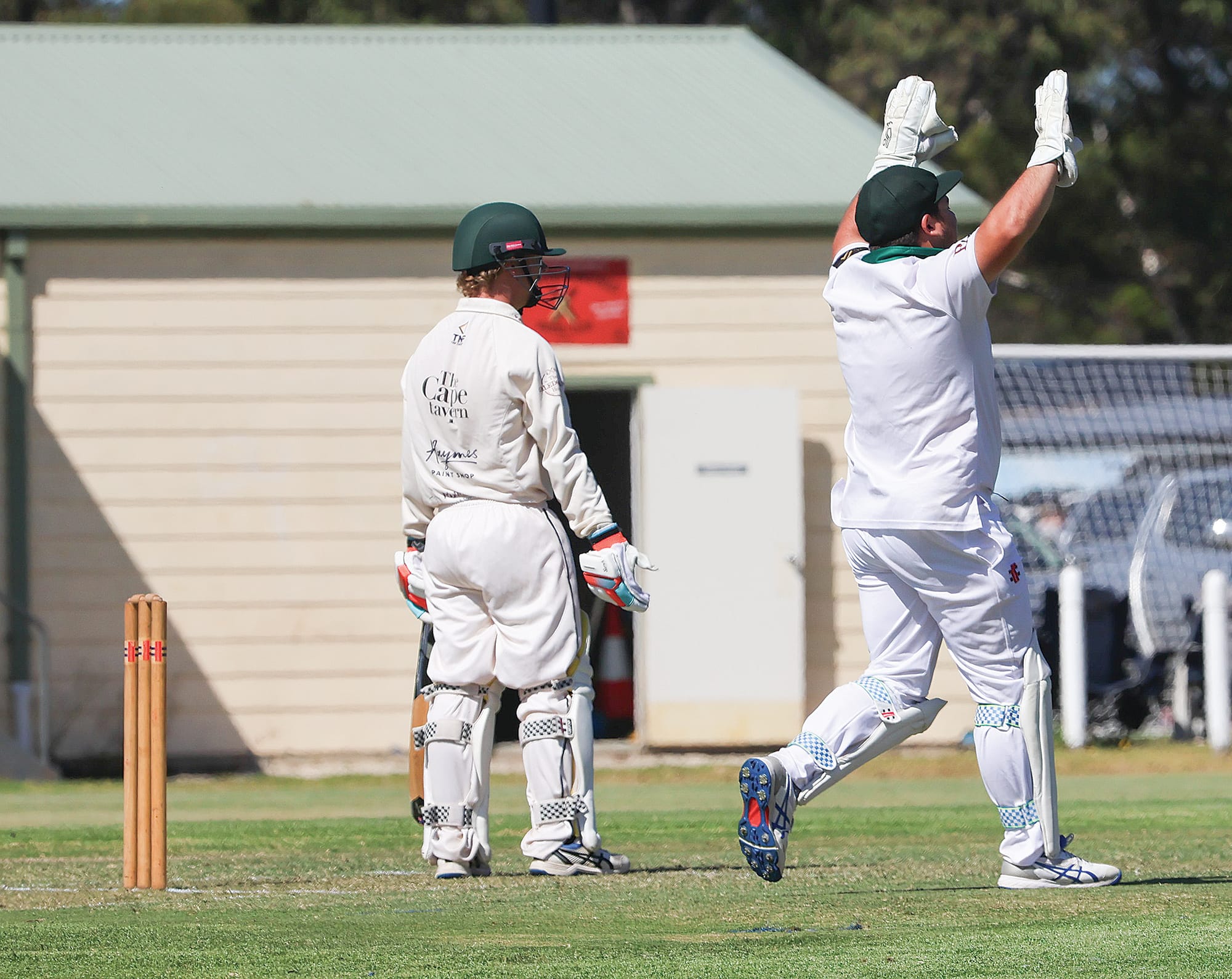 A nonplussed Stewart Beaumont stands his ground momentarily after being given out caught behind off the flap of his pad after a stoic innings for Wonthaggi Club.