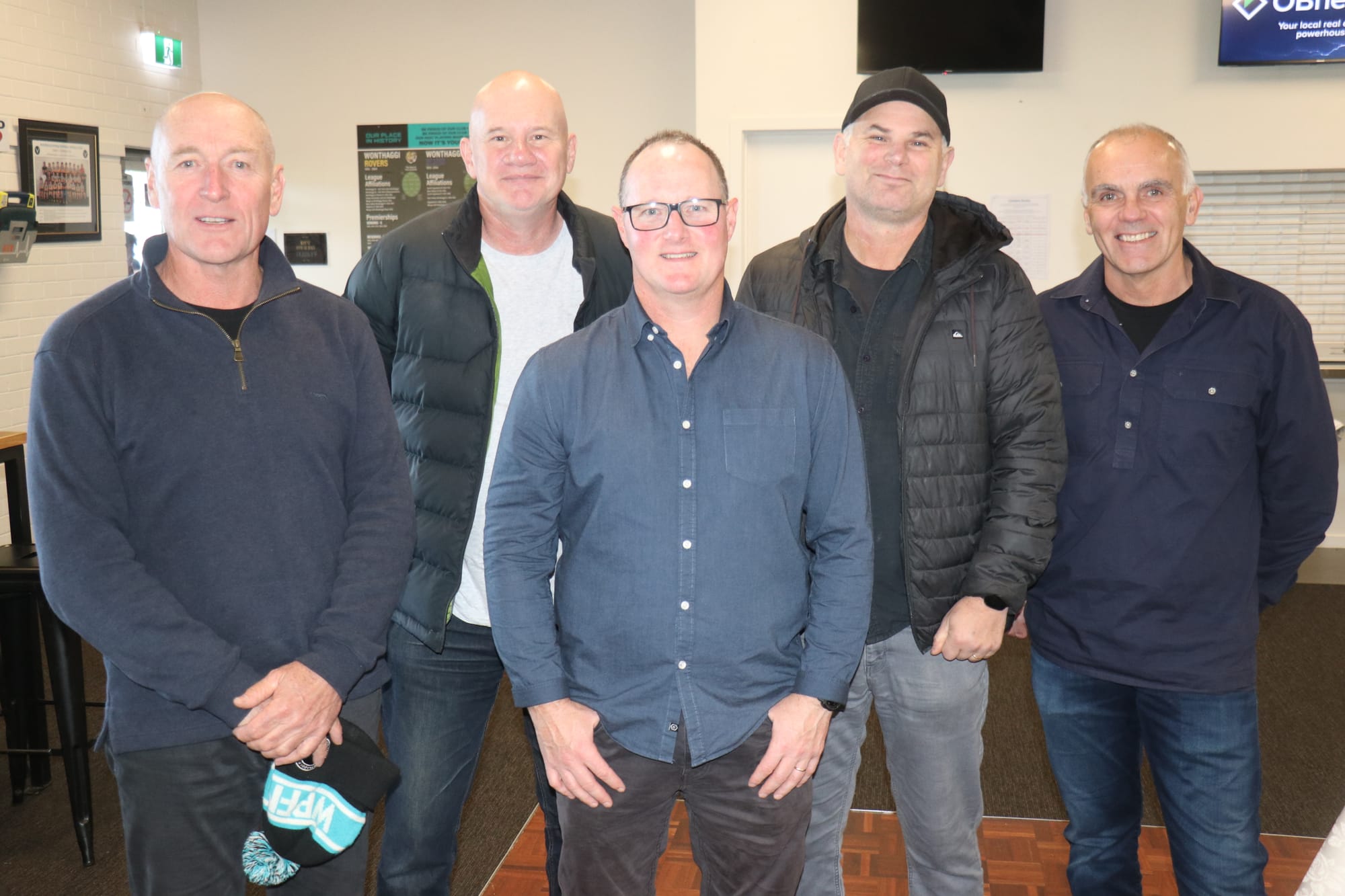 94’ players Mal Lindsay, Paul Stephens, Ross Lovett, Tim Hooper, and Carl Lindsay reunite at the 2024 Rovers Reunion. 