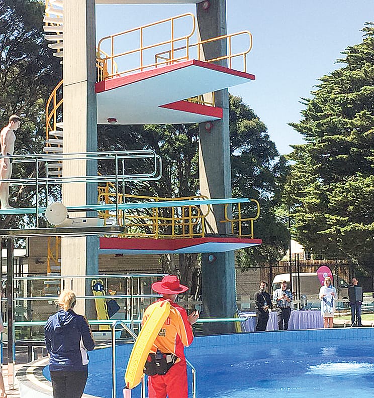 Jonah dives from the 3m springboard at the opening of the Harold Holt Pool on October 19.