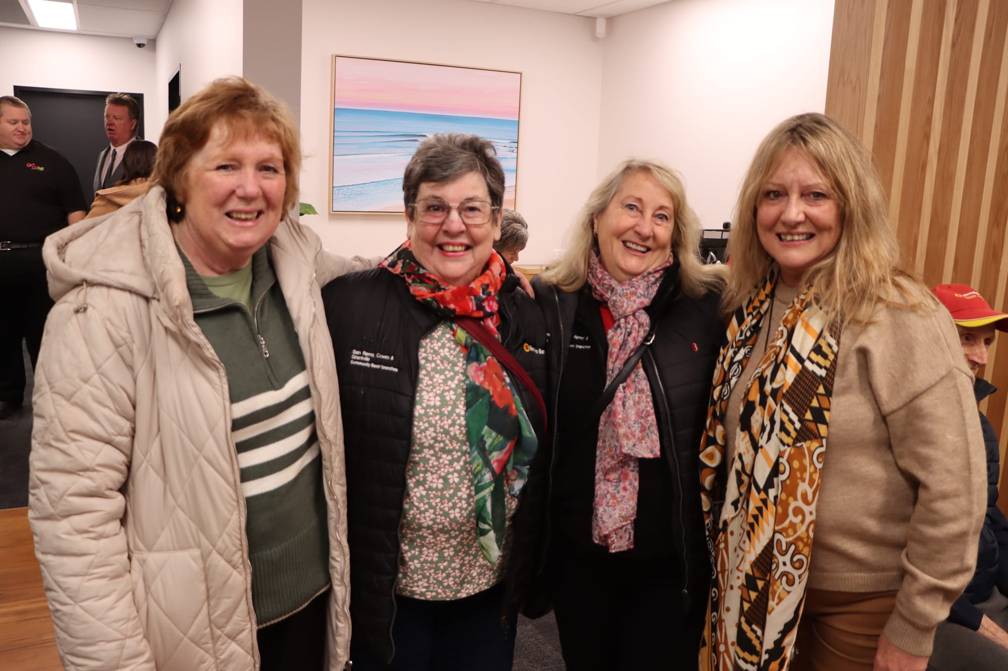 Di Clark (original customer service officer), Miranda Sage (original Board member), Joan Matthews (current and original Board member) and Trudy Jamieson (original staff member) celebrate the achievements of Bendigo Community Bank San Remo since its 2003 opening, and the start of another chapter at its new site. 