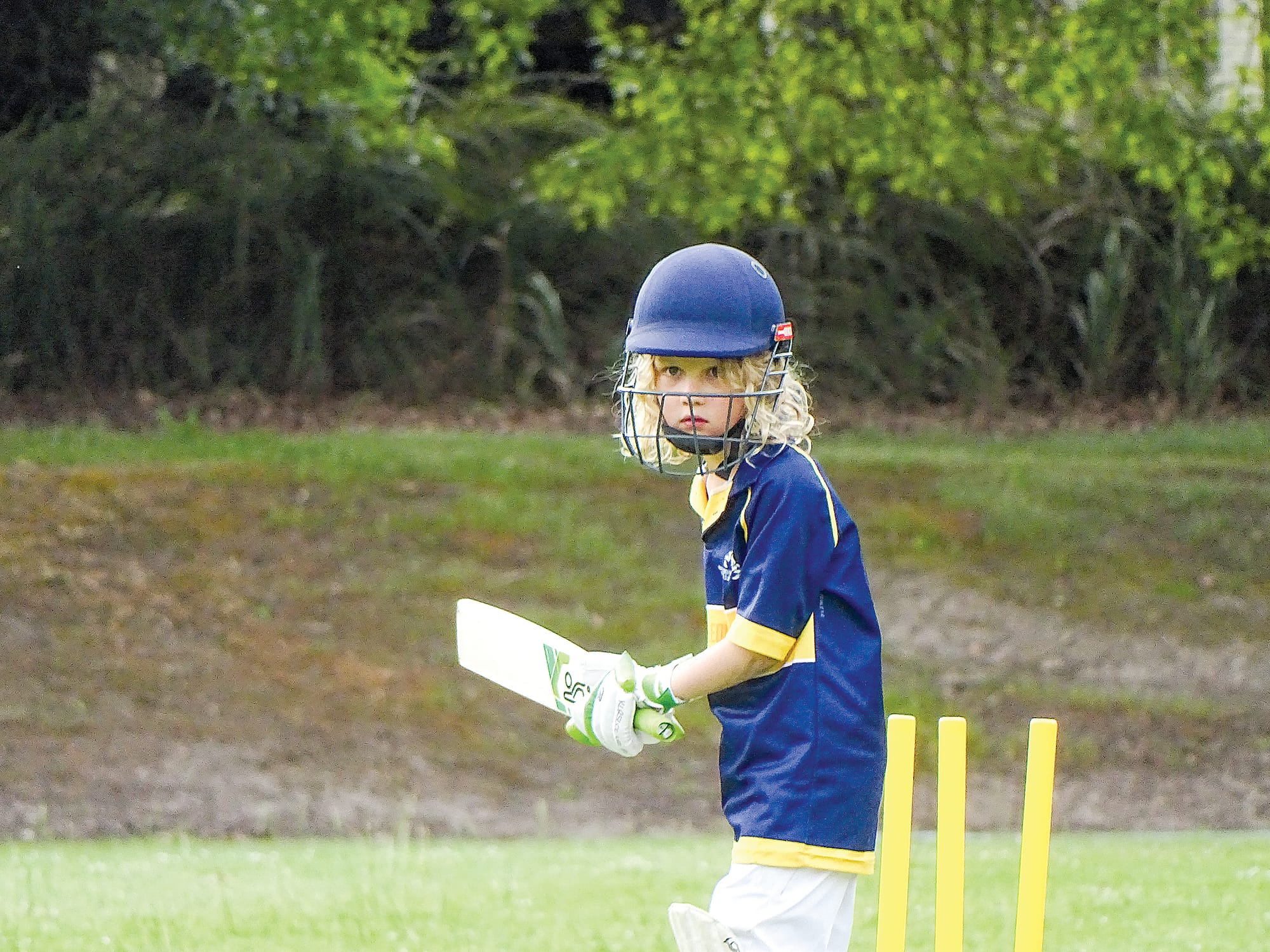 Tasman Hughes was focused while batting for Koonwarra Leongatha RSL. Photo credit: Jodie Arnup.