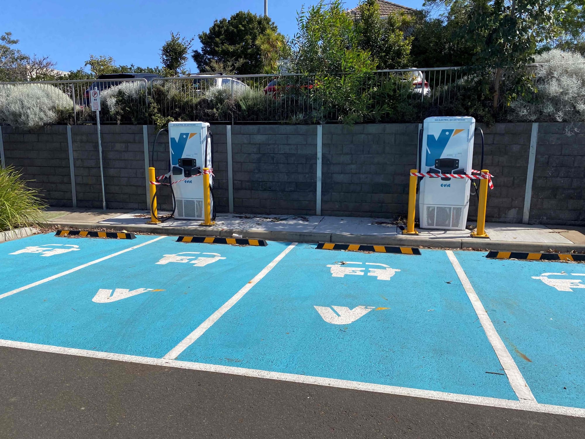 When will the Bass Coast Shire Council finally open these fast-charging EV stations in the Cowes Transit Centre after months sitting idle following their construction? (Photo October 2, 2024).