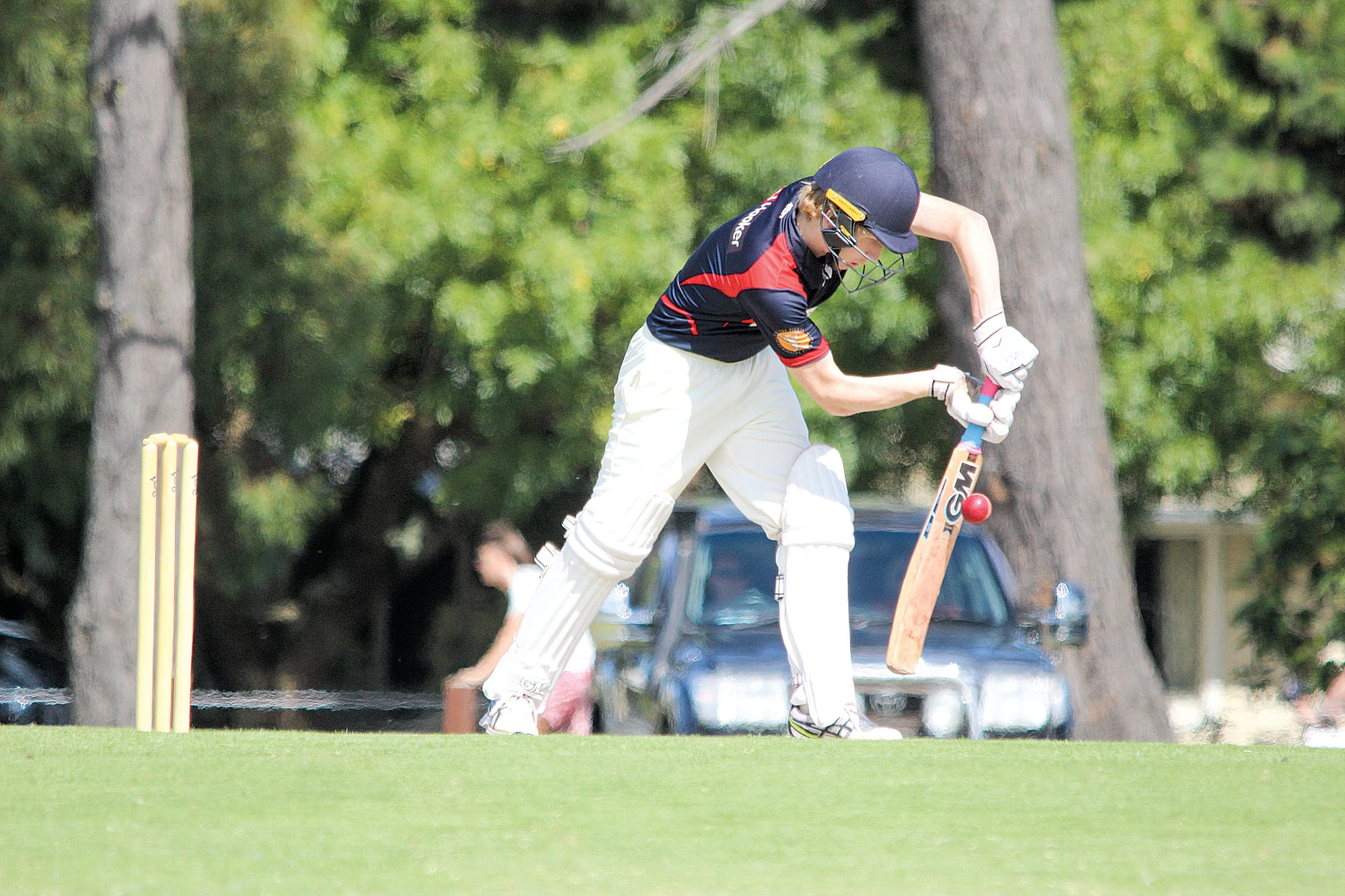 Isaac Seuren defends during a brave knock that saw Inverloch out of early trouble at the Wonthaggi Turf