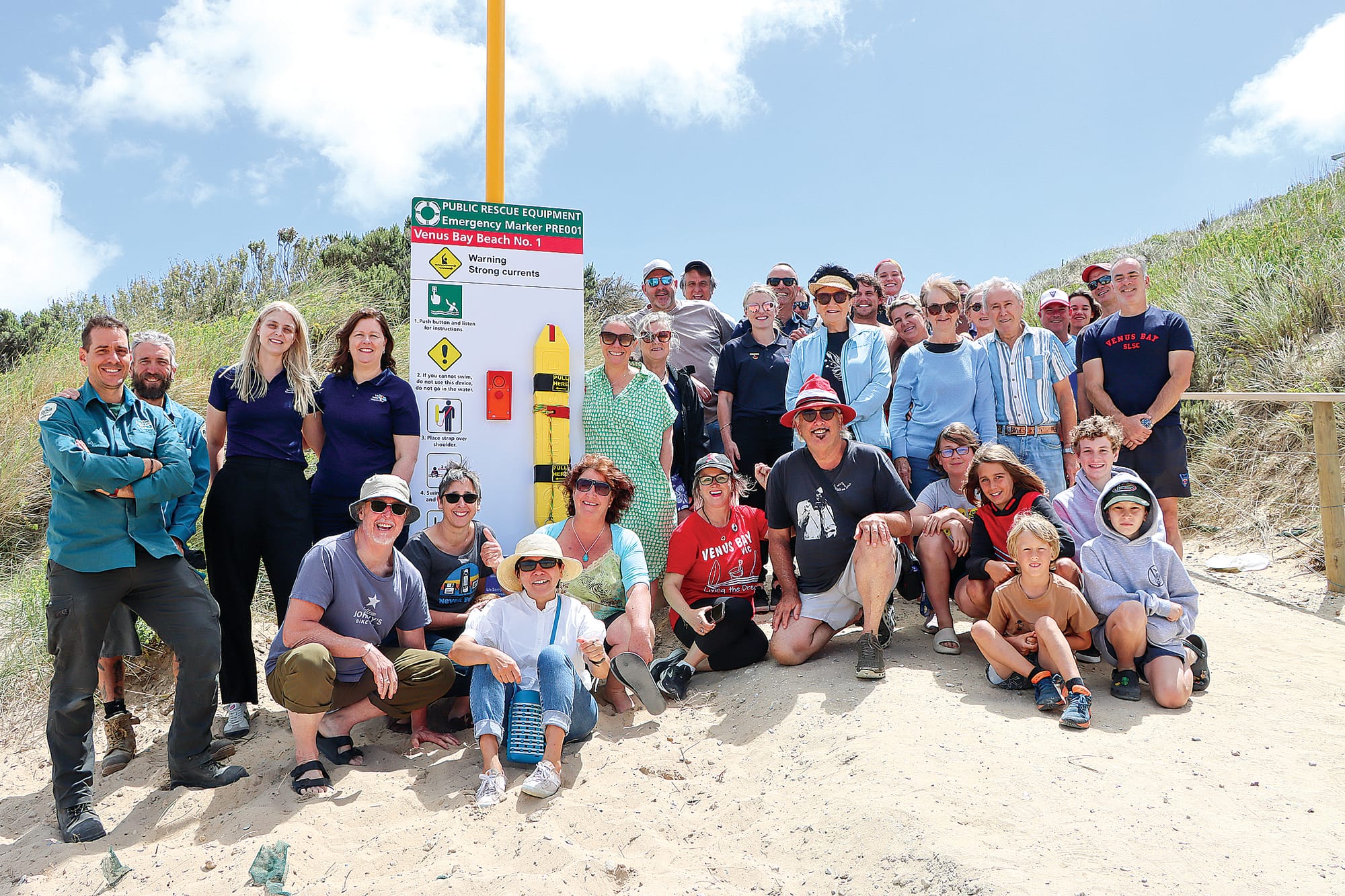 Venus Bay’s new safety equipment is celebrated on Beach 1. A39_5224