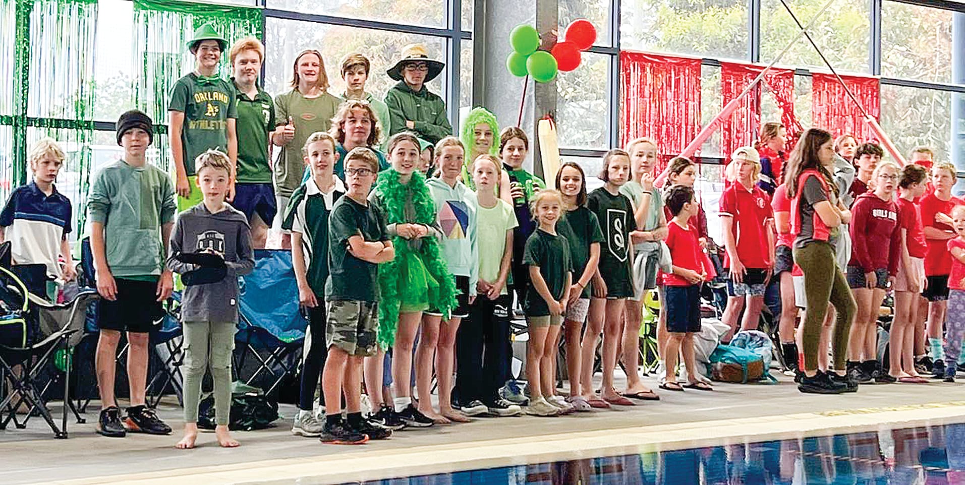 The red and green teams were prepared to race, with red ultimately winning the day.