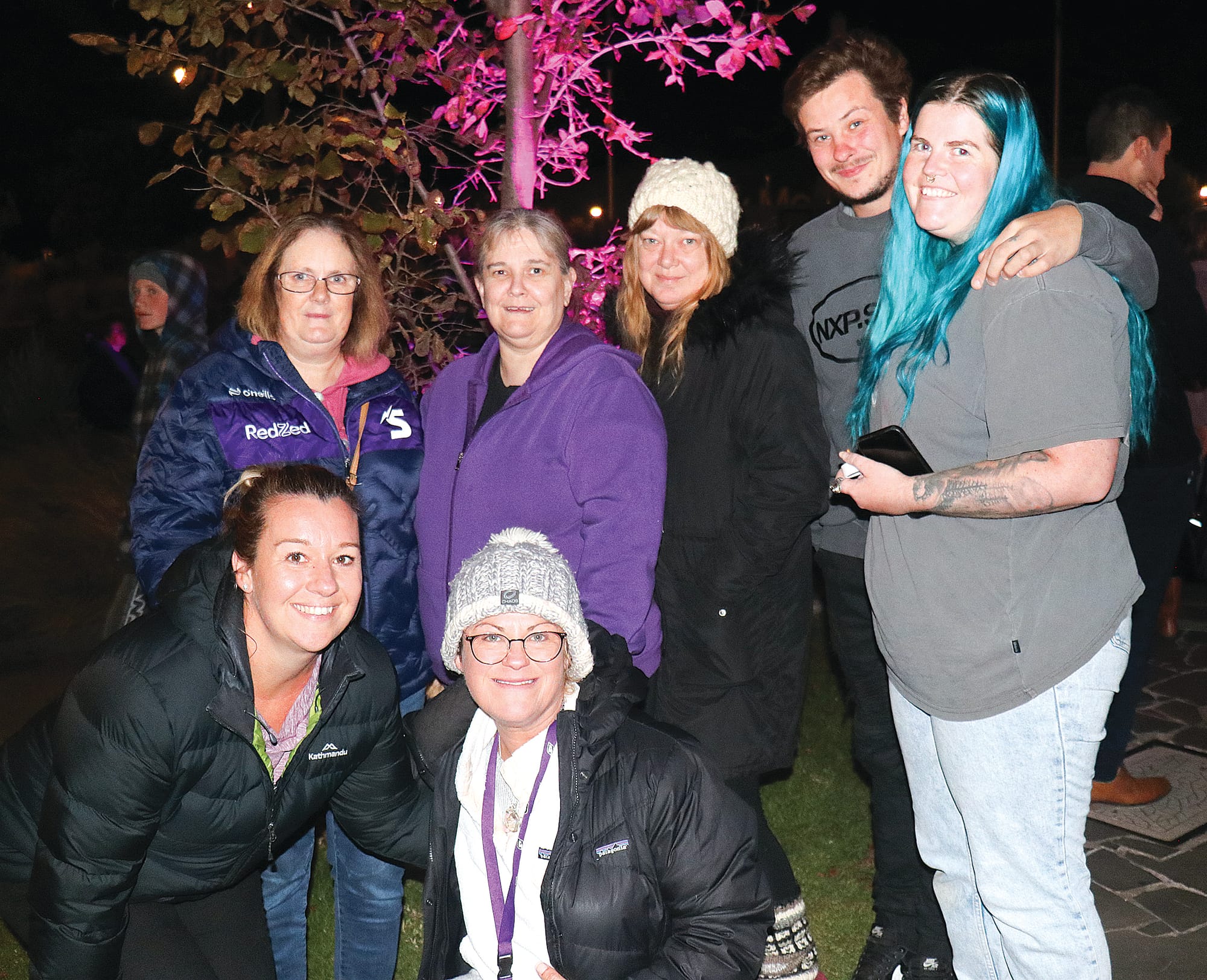 Jacq Parker, Anne McKnight, Mikah Evans, Ann-Marie Sims, Bron Doolan, Nathan Vishniakov, and Jasmine McCallum gathered in Cowes to remember those who lost their lives to domestic violence. Z19_1924