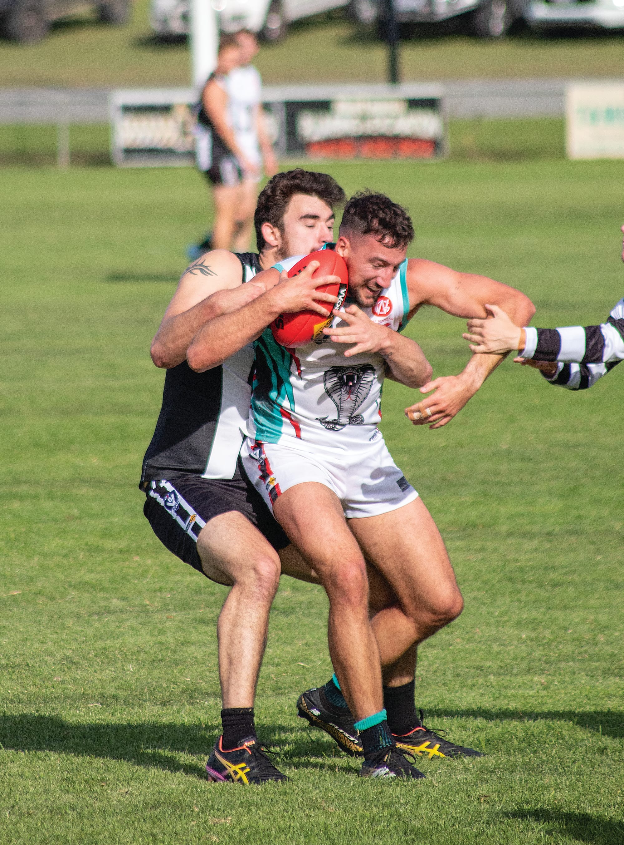 Jess Orchard-Moore wraps up his Cobra opponent. Photo: Michelle Chisholm