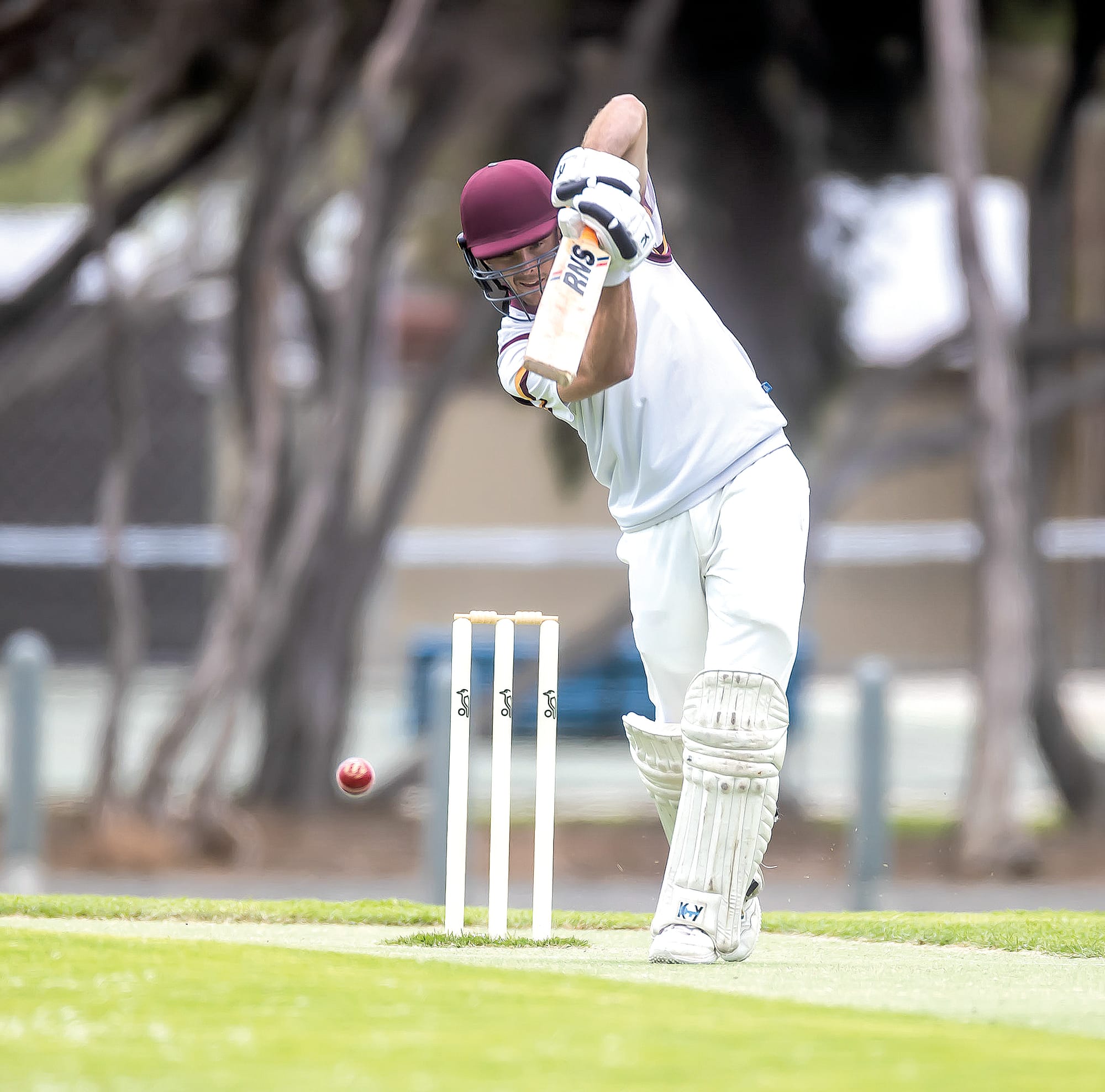 OMK captain Koby Brann was the only batsman to put up any resistance, making 41 in his side’s score of 105. Photo: Peter Cleeland.