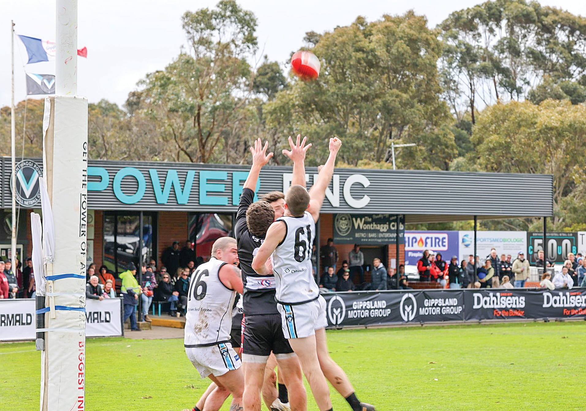 Wonthaggi defenders were scrambling to clear the ball on more than one occasion in their 49-16 loss against Maffra. W05_3525