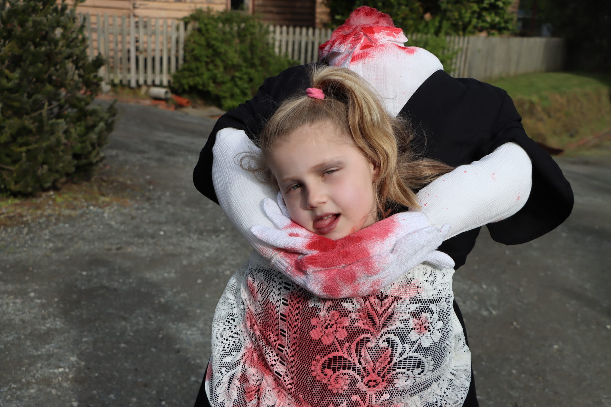 Isla Dereus of Poowong holds onto her head at Ghoul Creek.