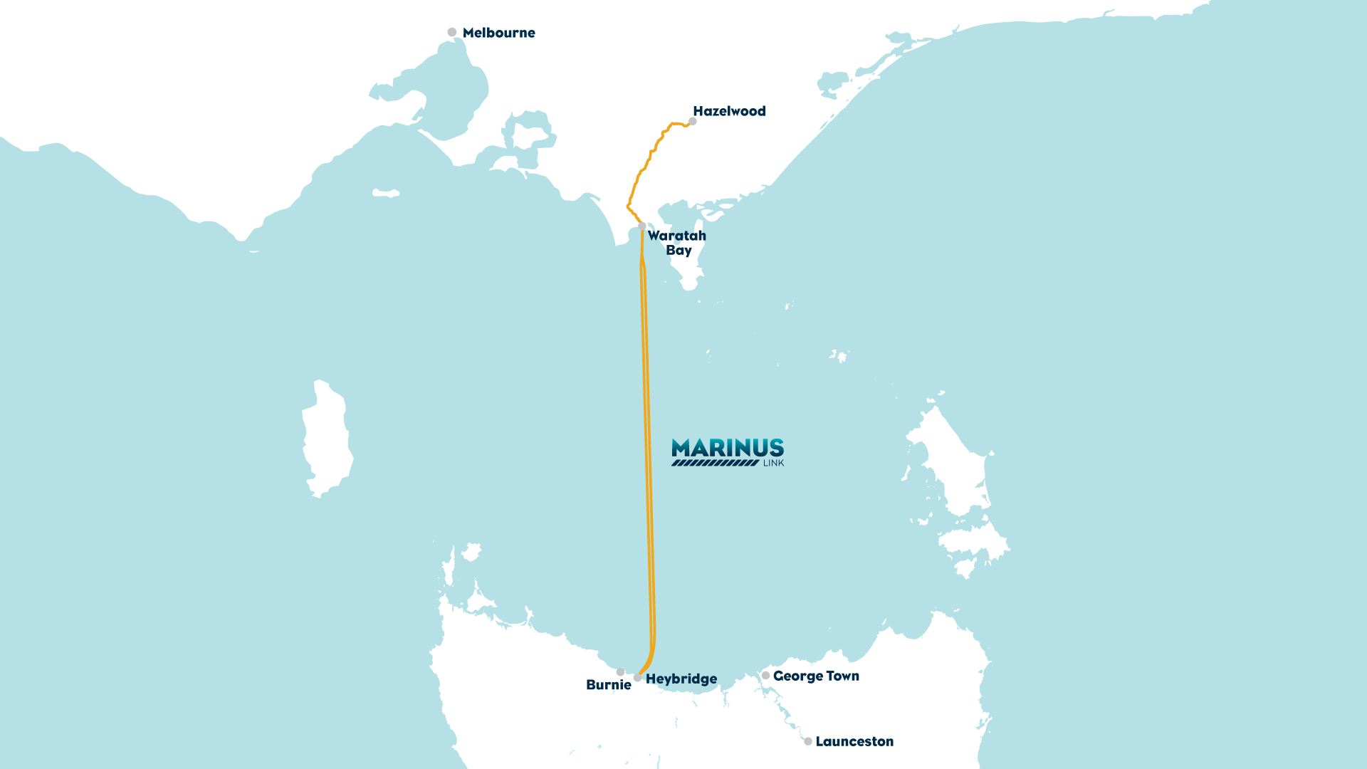 Proposed route of the Marinus Link undersea and underground electricity interconnector from Tasmania to Waratah Bay.