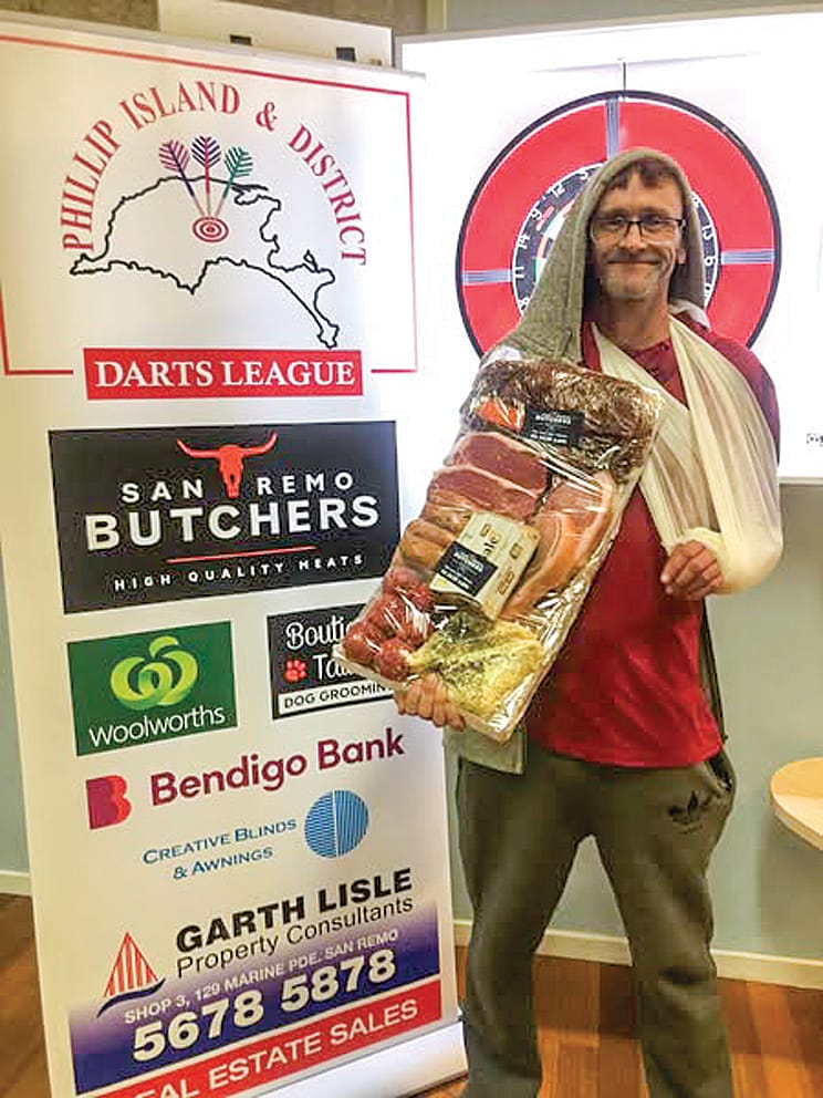 Bones Cleeland finally saw his luck turn around when he won the San Remo Butchers meat tray raffle at Phillip Island’s darts competition.