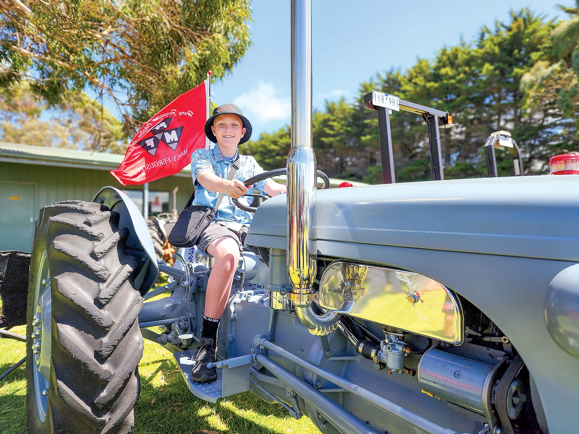 Tom Cowan of Leongatha sits atop his uncle’s 2022 winning Ferguson TED20 tractor. C23_4523