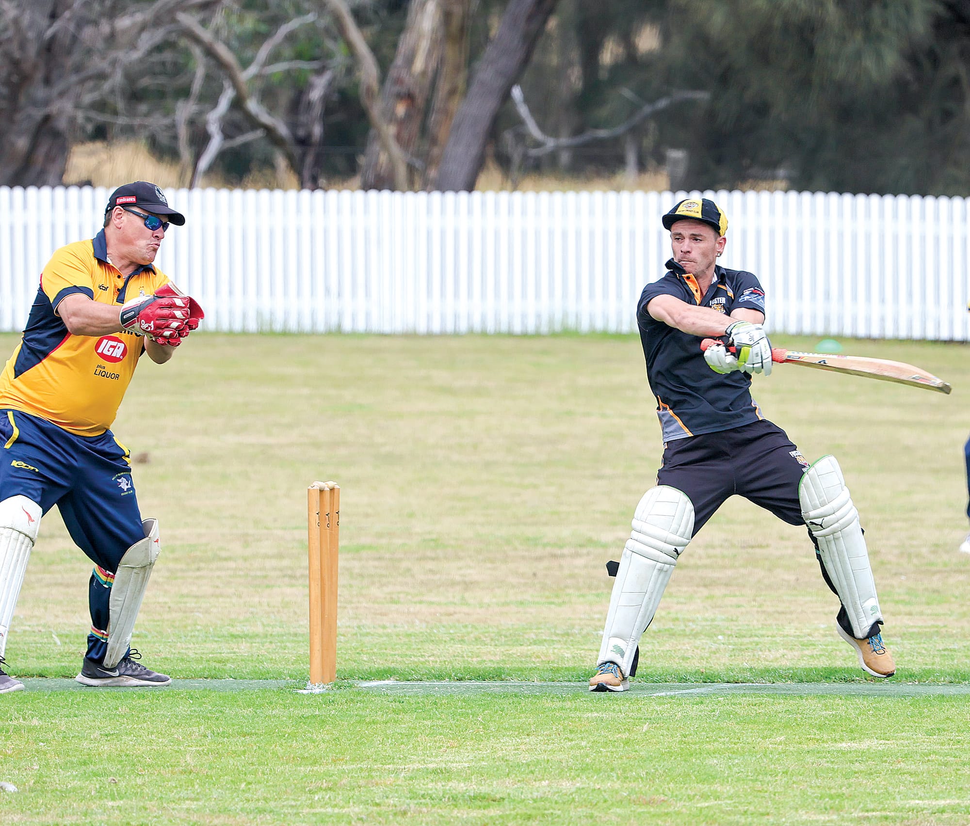 Foster’s B2 opener Jake Chaseling gets his team’s response to Phillip Island’s run-a-ball total off to a good start, slashing at one outside off stump.