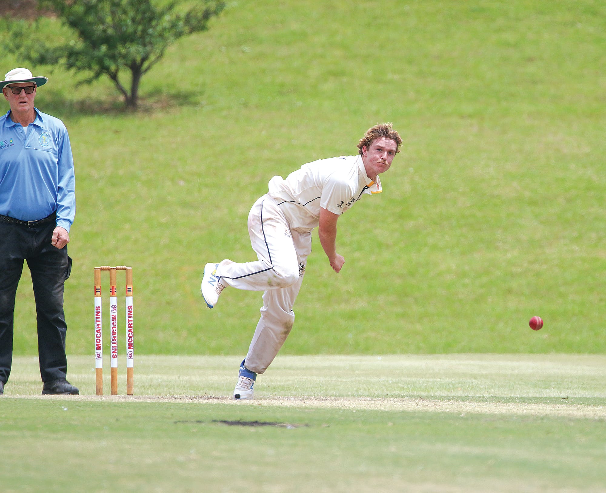 Jarvis Harvey sends one down the pitch for Wonthaggi.