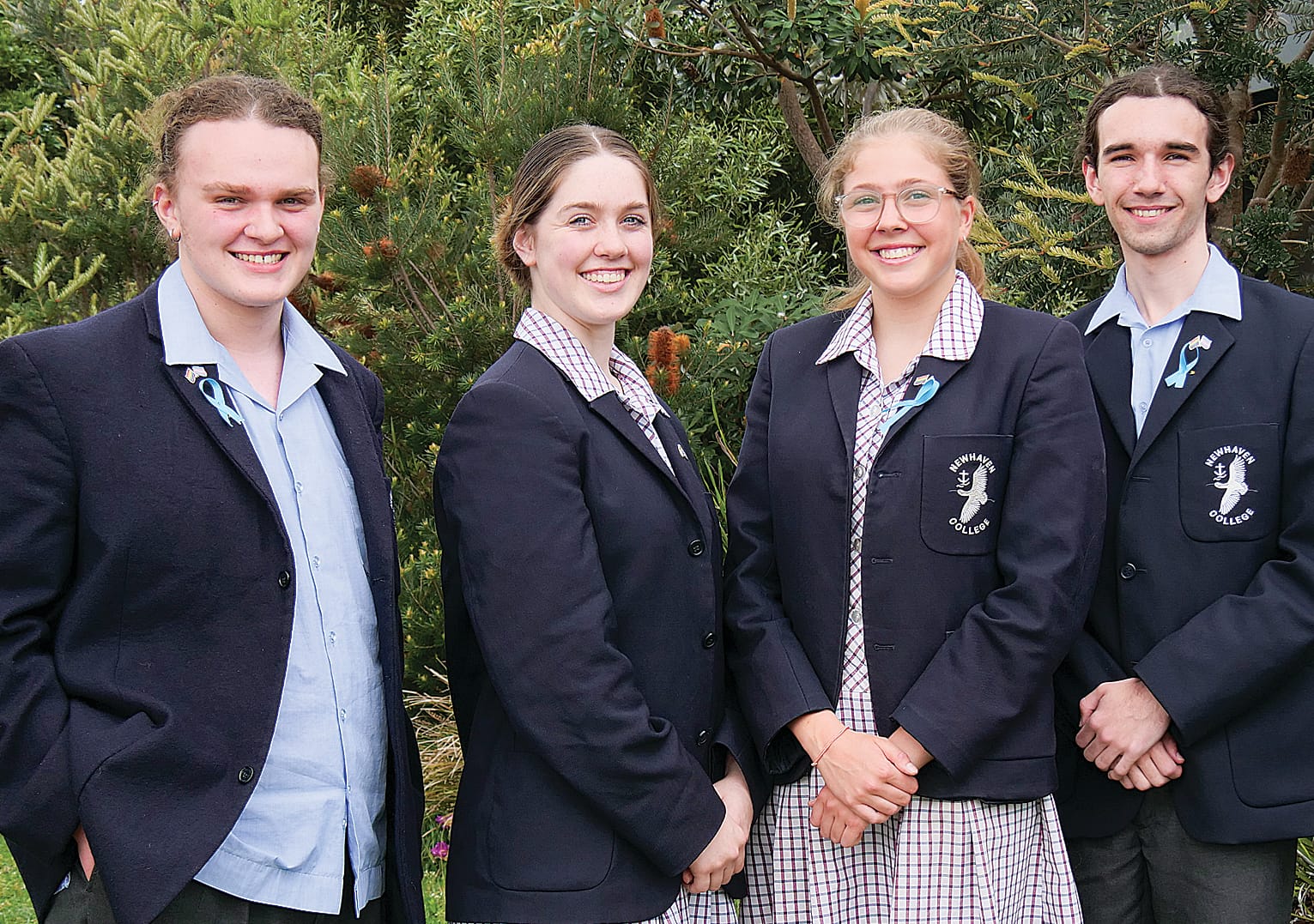 Newhaven College Captains for 2023 Gabriel Pascoe, Brinn Hamley, Niamh Moore and Oscar Healey.